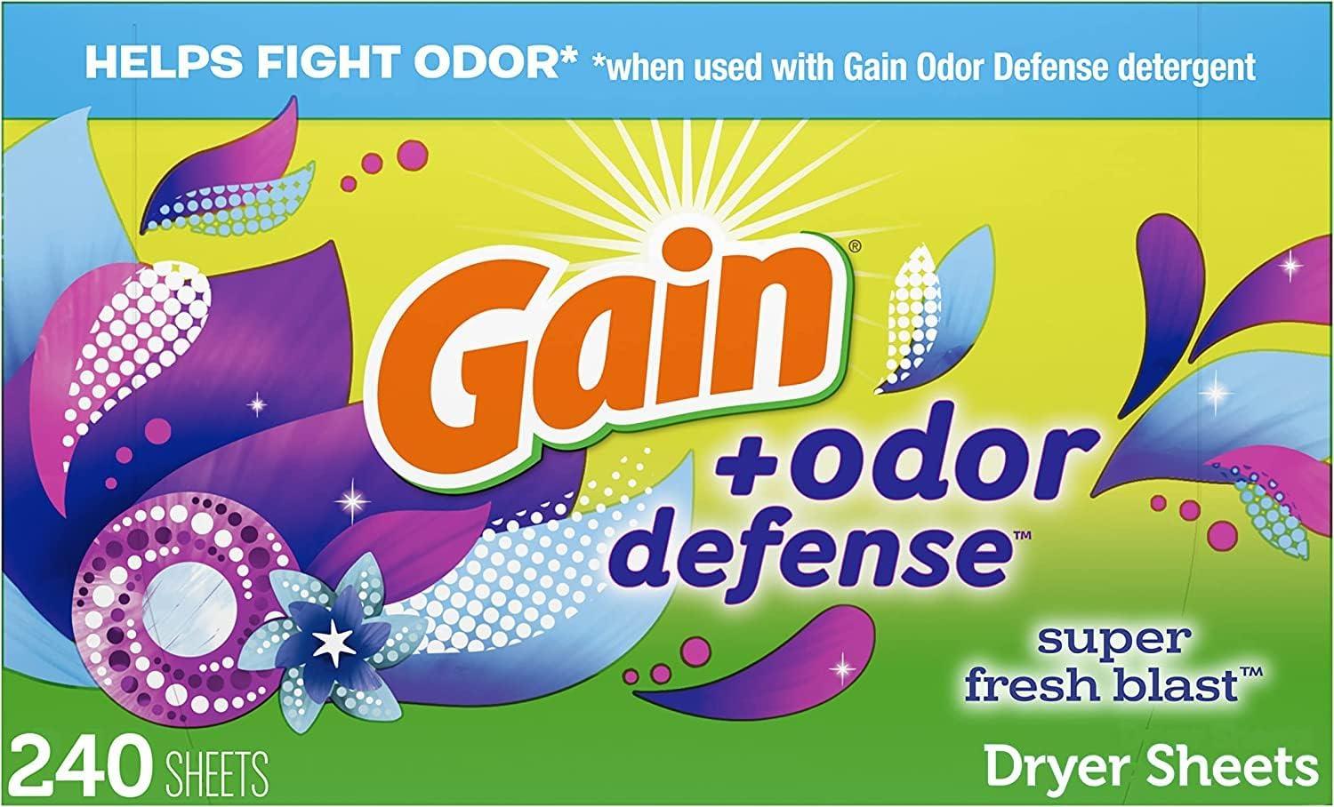 imageGain Dryer Sheets Plus Odor Defense Super Fresh Blast Scent 120 Count Helps fight static and odor laundry sheetsSuper Fresh Blast