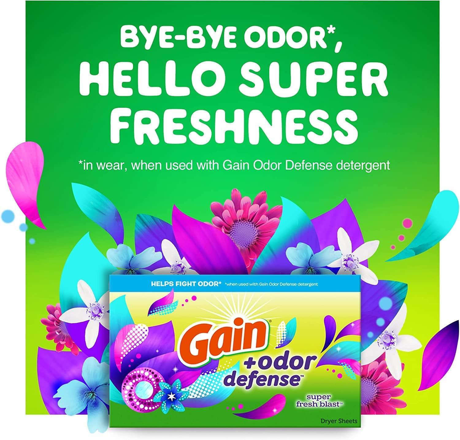 imageGain Dryer Sheets Plus Odor Defense Super Fresh Blast Scent 120 Count Helps fight static and odor laundry sheetsSuper Fresh Blast