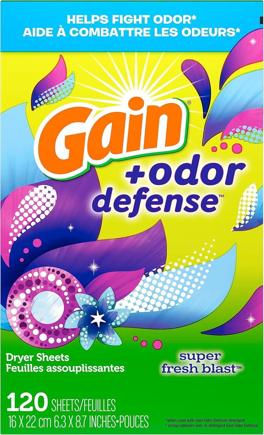 imageGain Dryer Sheets Plus Odor Defense Super Fresh Blast Scent 120 Count Helps fight static and odor laundry sheetsSuper Fresh Blast