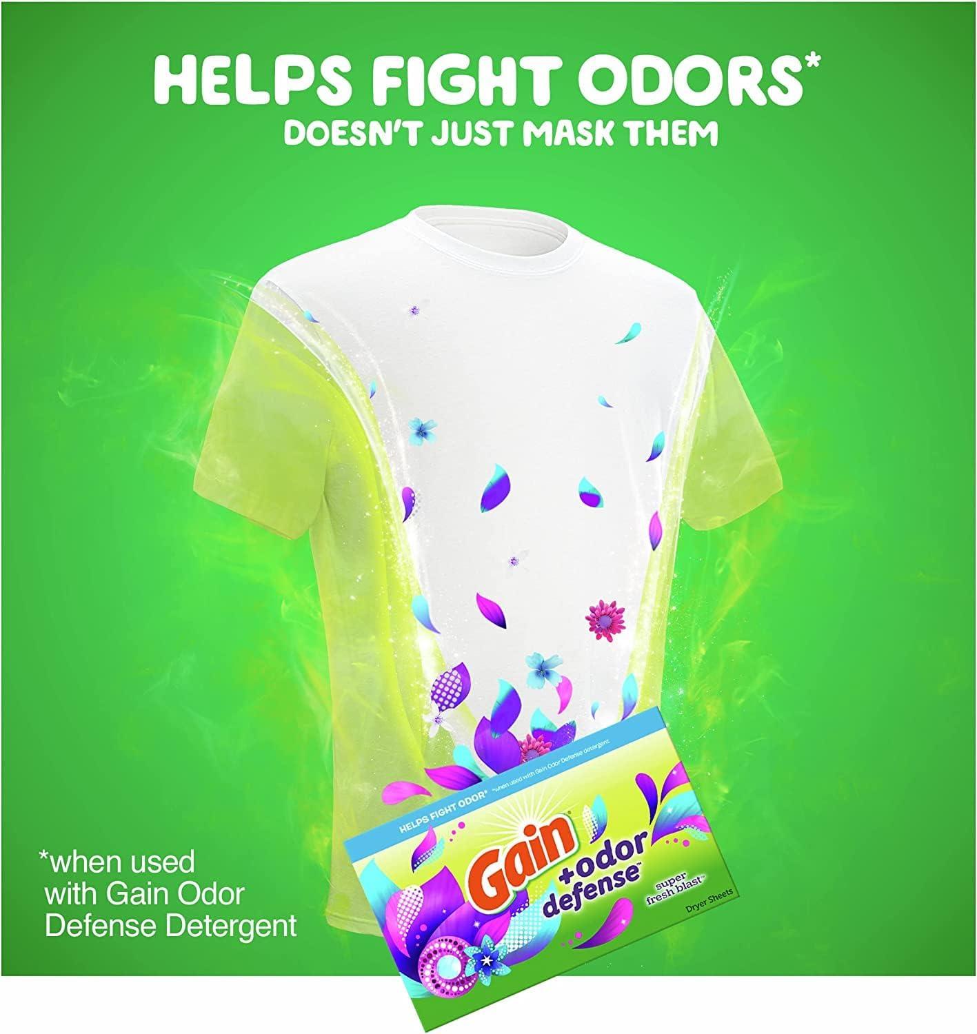 imageGain Dryer Sheets Plus Odor Defense Super Fresh Blast Scent 120 Count Helps fight static and odor laundry sheetsSuper Fresh Blast