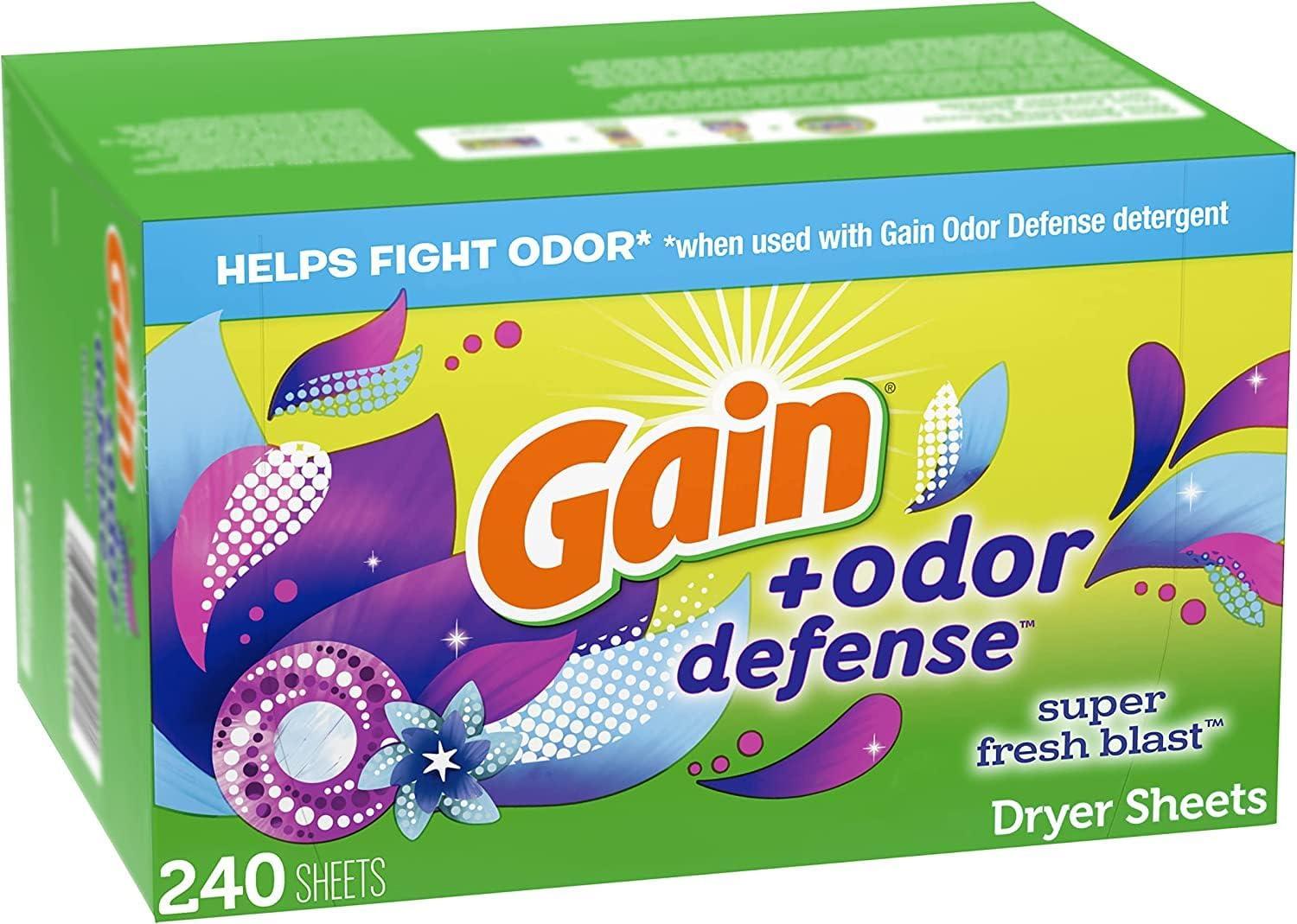 imageGain Dryer Sheets Plus Odor Defense Super Fresh Blast Scent 120 Count Helps fight static and odor laundry sheetsSuper Fresh Blast