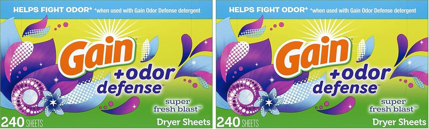 imageGain Dryer Sheets Plus Odor Defense Super Fresh Blast Scent 120 Count Helps fight static and odor laundry sheetsSuper Fresh Blast