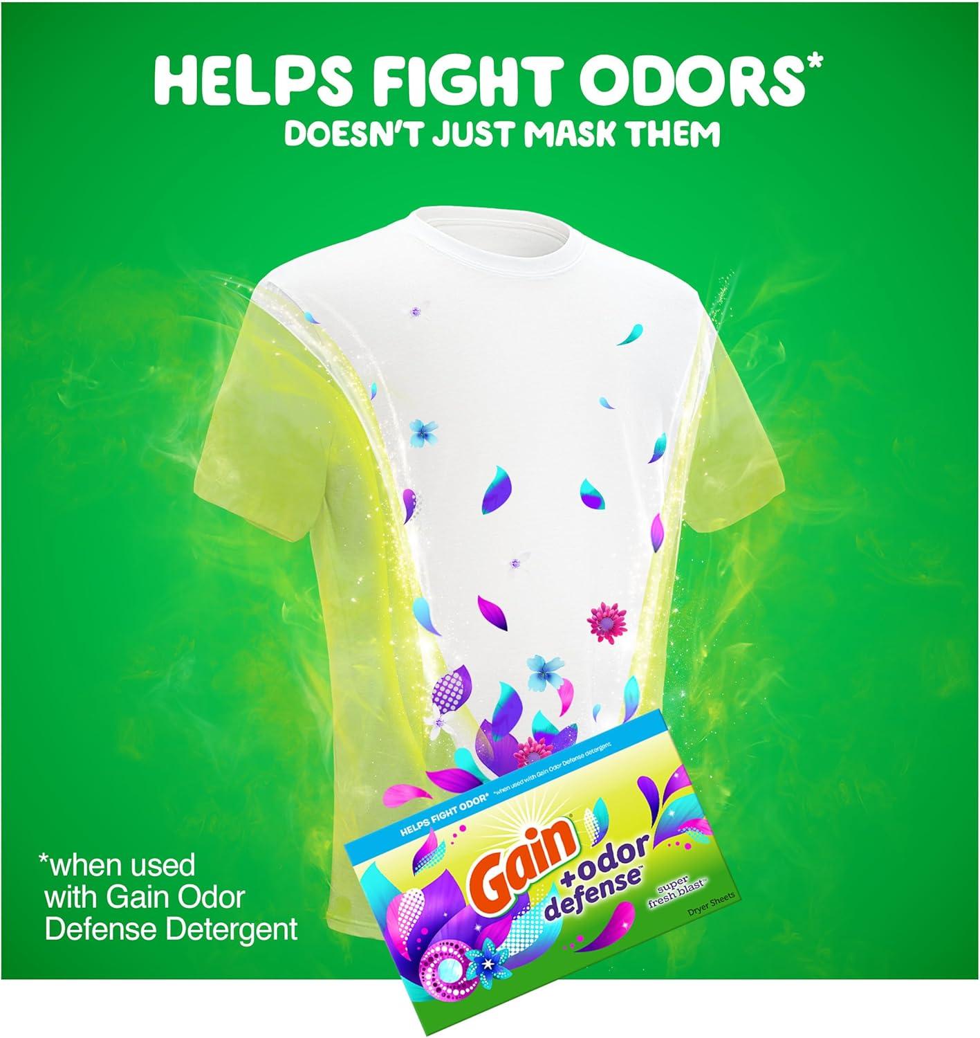 imageGain Dryer Sheets Plus Odor Defense Super Fresh Blast Scent 120 Count Helps fight static and odor laundry sheetsSuper Fresh Blast