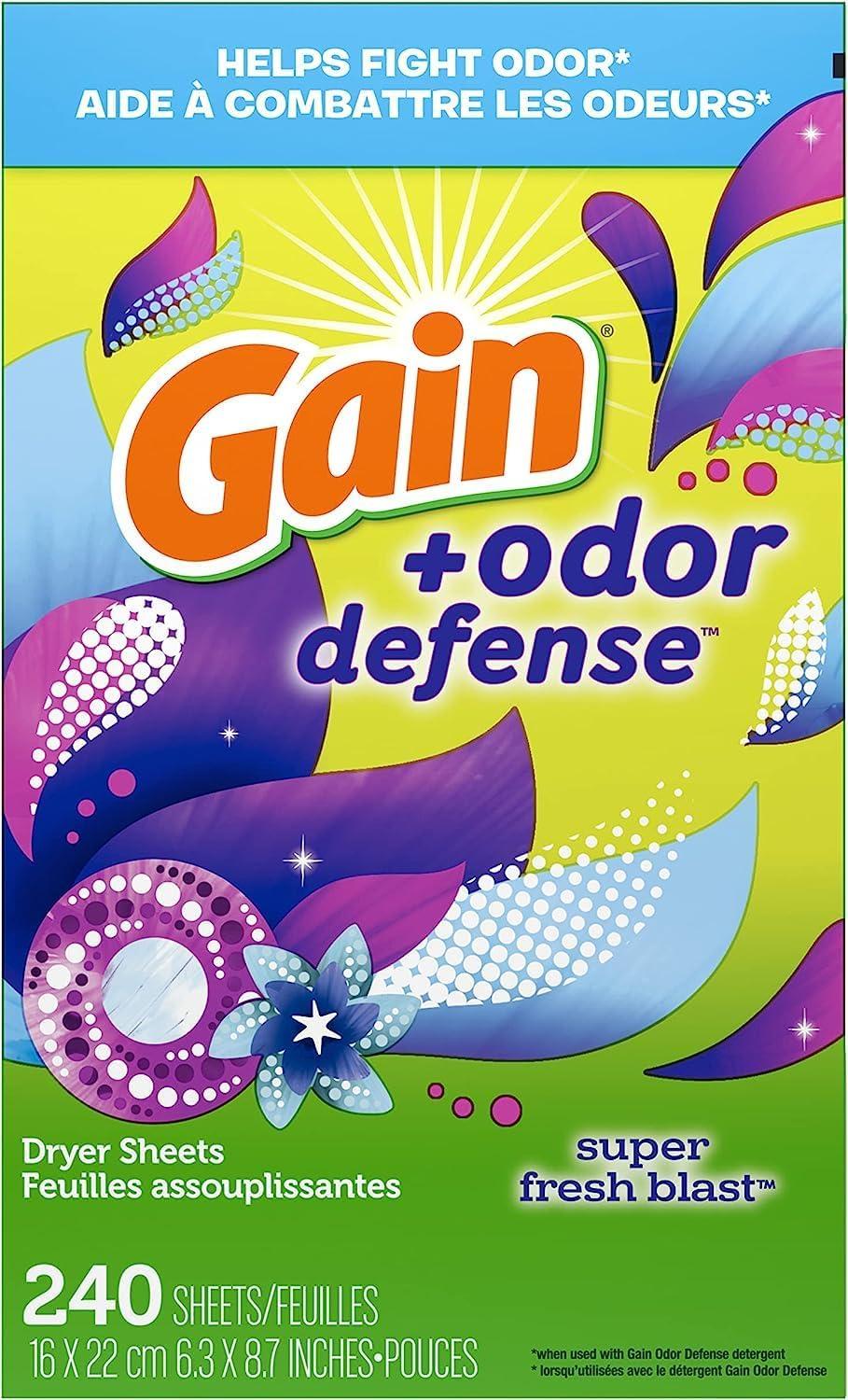 imageGain Dryer Sheets Plus Odor Defense Super Fresh Blast Scent 120 Count Helps fight static and odor laundry sheetsSuper Fresh Blast