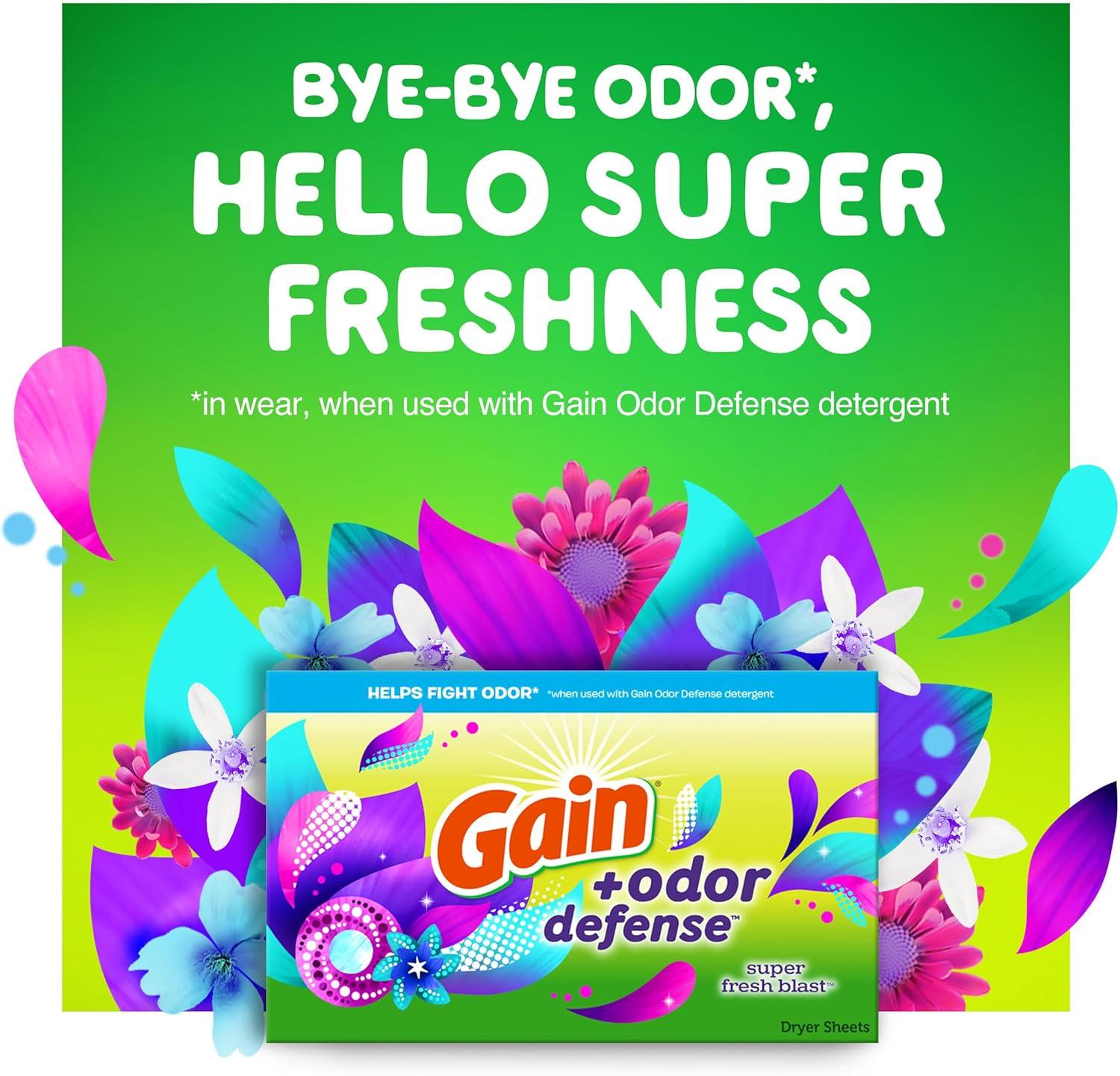 imageGain Dryer Sheets Plus Odor Defense Super Fresh Blast Scent 120 Count Helps fight static and odor laundry sheetsSuper Fresh Blast