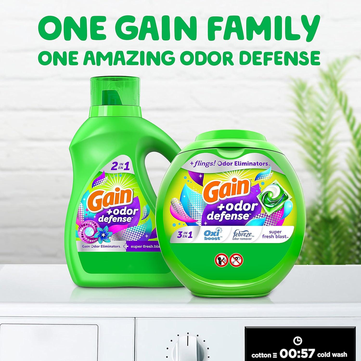imageGain Flings Laundry Detergent Pacs with Odor Defense 76 Count Super Fresh Blast Scent HE 3in1 Detergent Pacs with Febreze and OxiSuper Fresh Blast