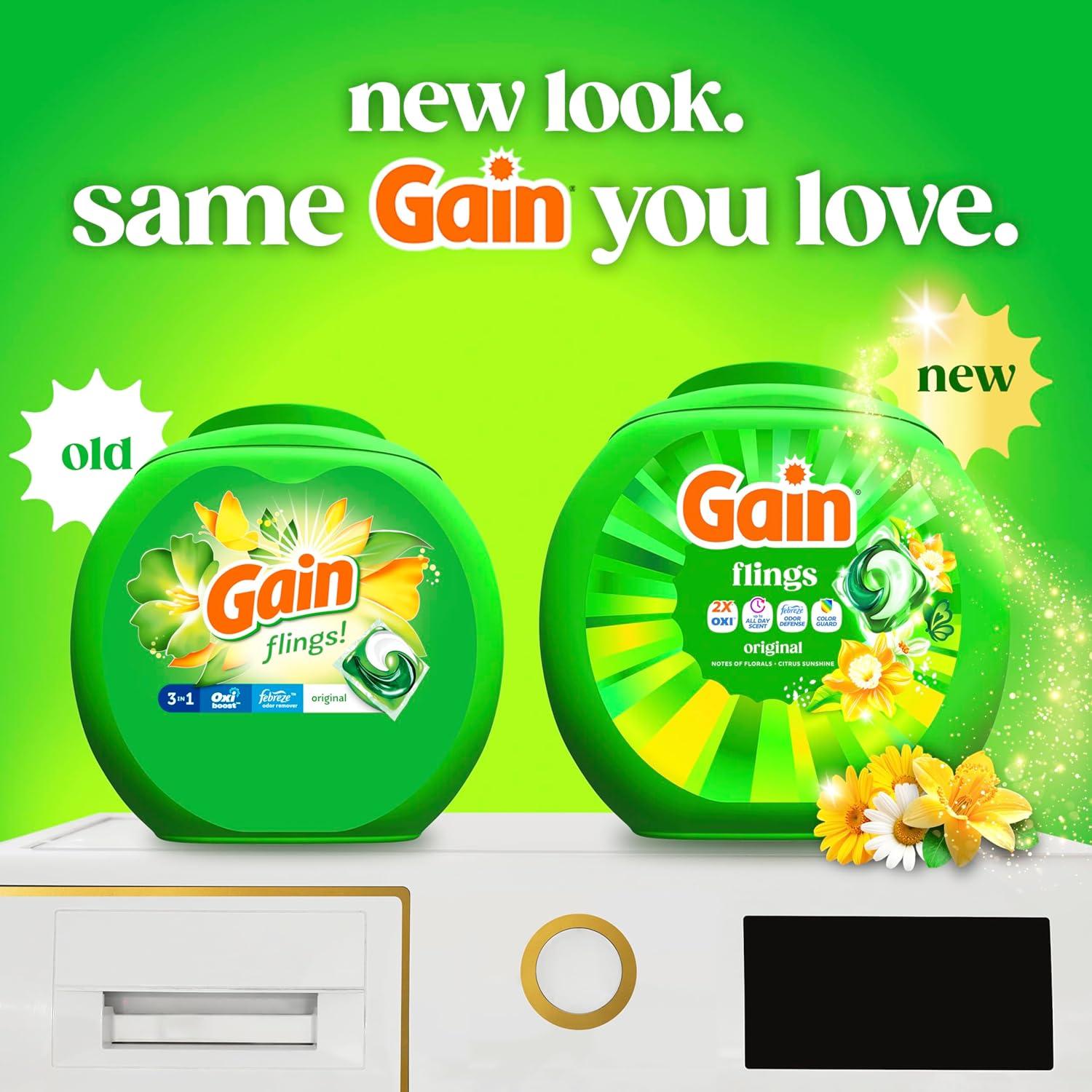 imageGain Flings Liquid Washing Detergent Pacs Now with Odor Defense Color Guard Original Scent 4In1 Liquid Laundry Detergent Pods Clean amp Fresh 76 Count Packaging May VaryOriginal