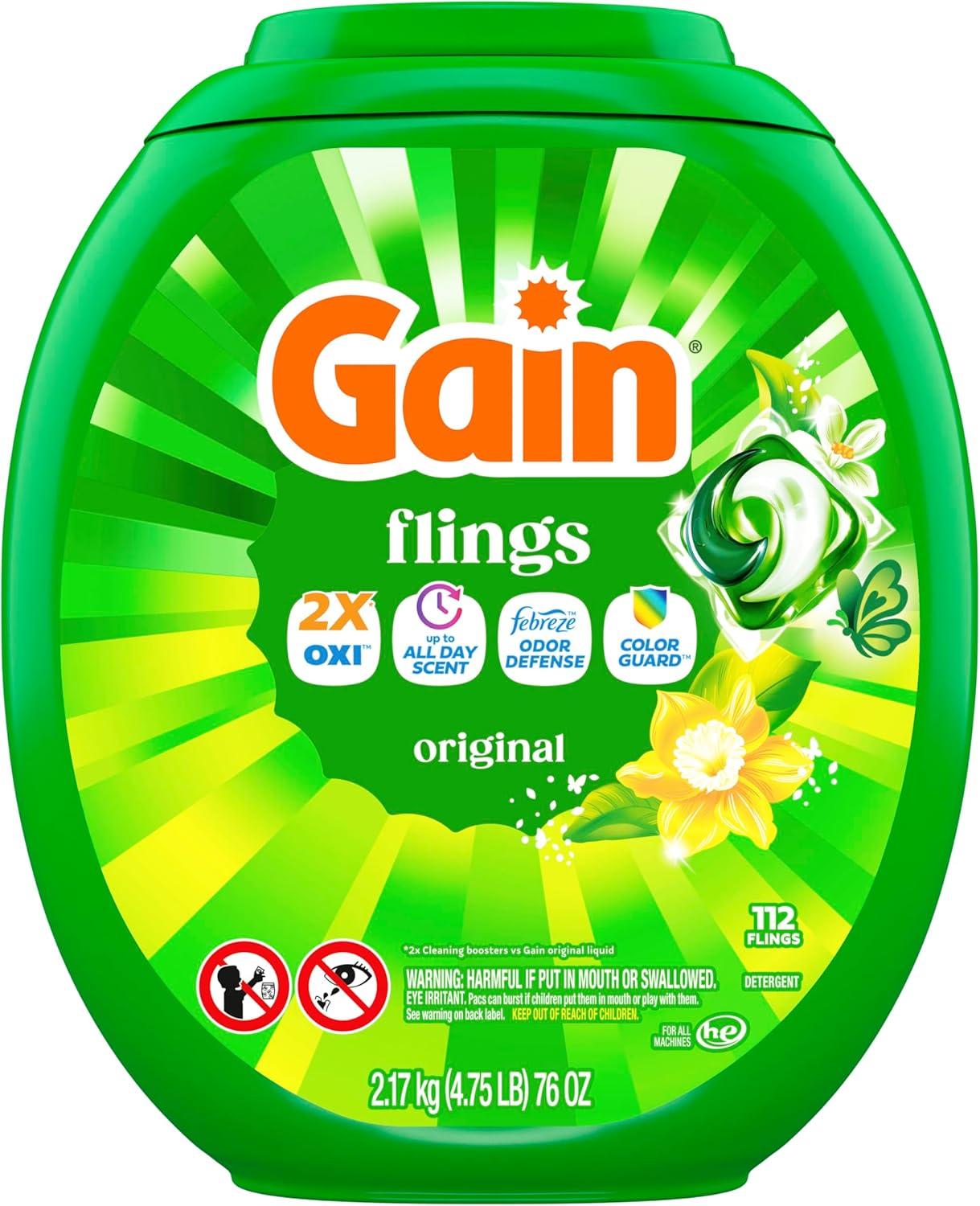 imageGain Flings Liquid Washing Detergent Pacs Now with Odor Defense Color Guard Original Scent 4In1 Liquid Laundry Detergent Pods Clean amp Fresh 76 Count Packaging May VaryOriginal