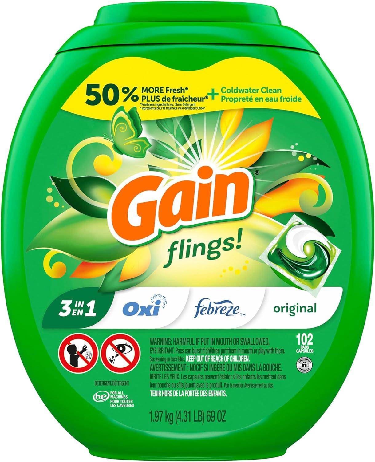 imageGain Flings Liquid Washing Detergent Pacs Now with Odor Defense Color Guard Original Scent 4In1 Liquid Laundry Detergent Pods Clean amp Fresh 76 Count Packaging May VaryOriginal