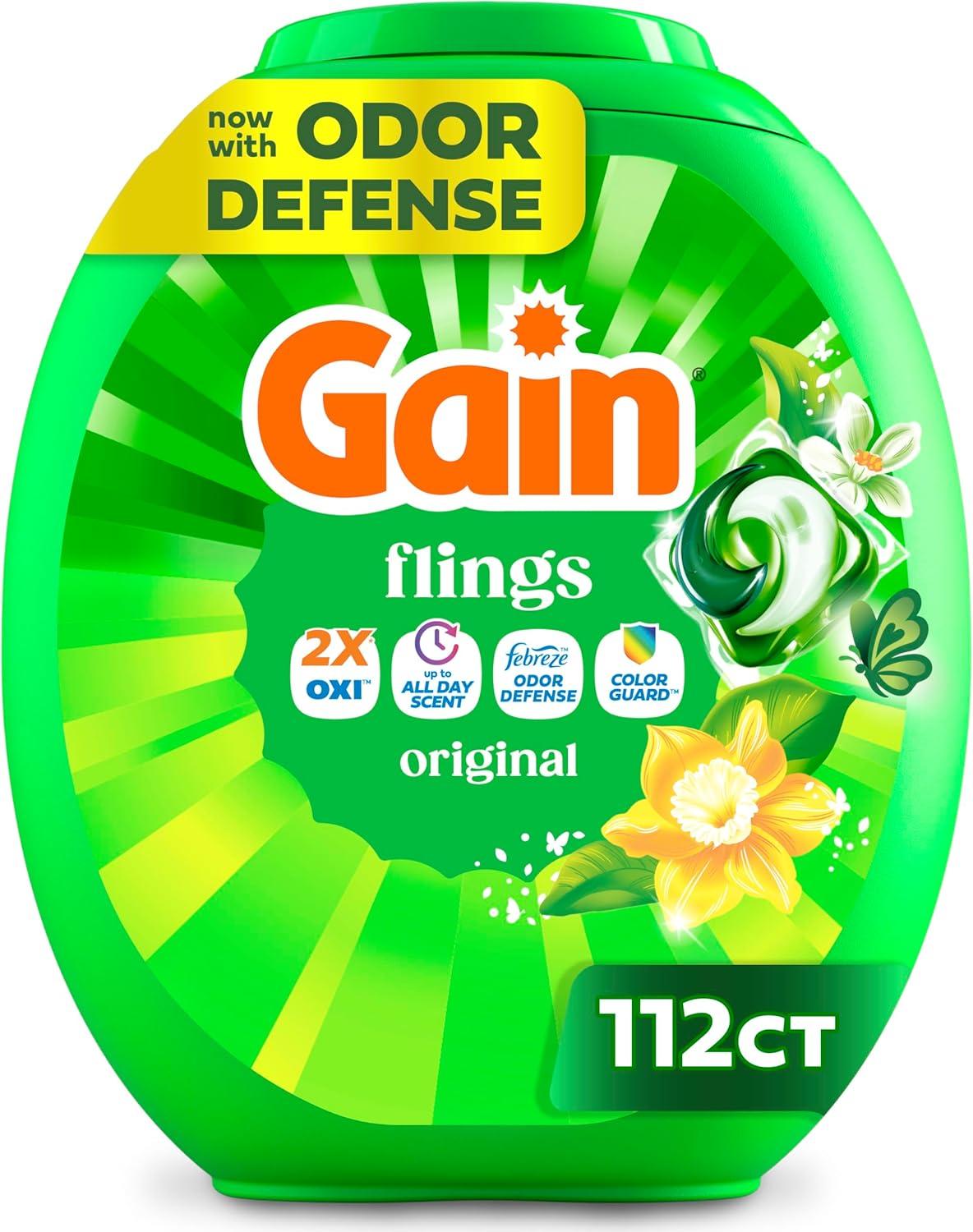 imageGain Flings Liquid Washing Detergent Pacs Now with Odor Defense Color Guard Original Scent 4In1 Liquid Laundry Detergent Pods Clean amp Fresh 76 Count Packaging May VaryOriginal