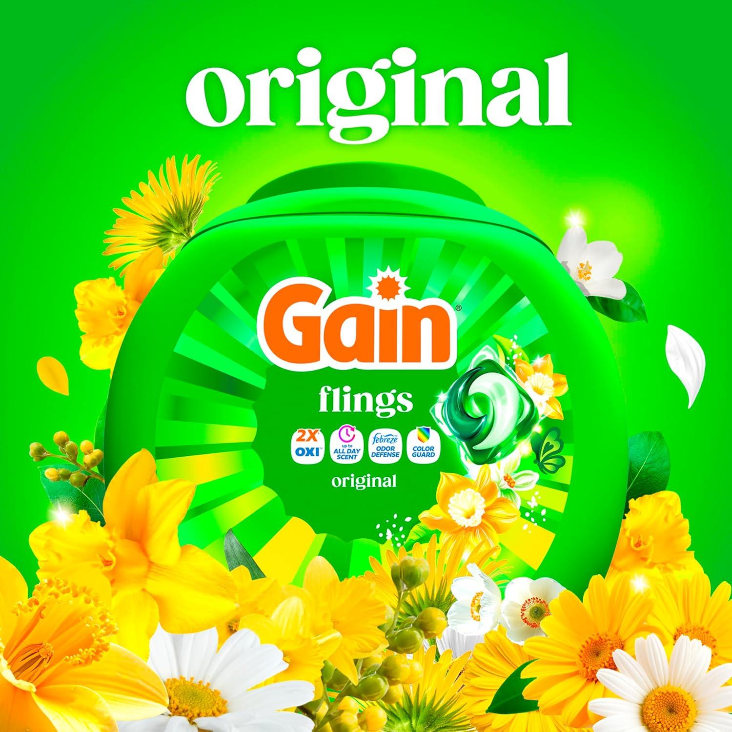 imageGain Flings Liquid Washing Detergent Pacs Now with Odor Defense Color Guard Original Scent 4In1 Liquid Laundry Detergent Pods Clean amp Fresh 76 Count Packaging May VaryOriginal