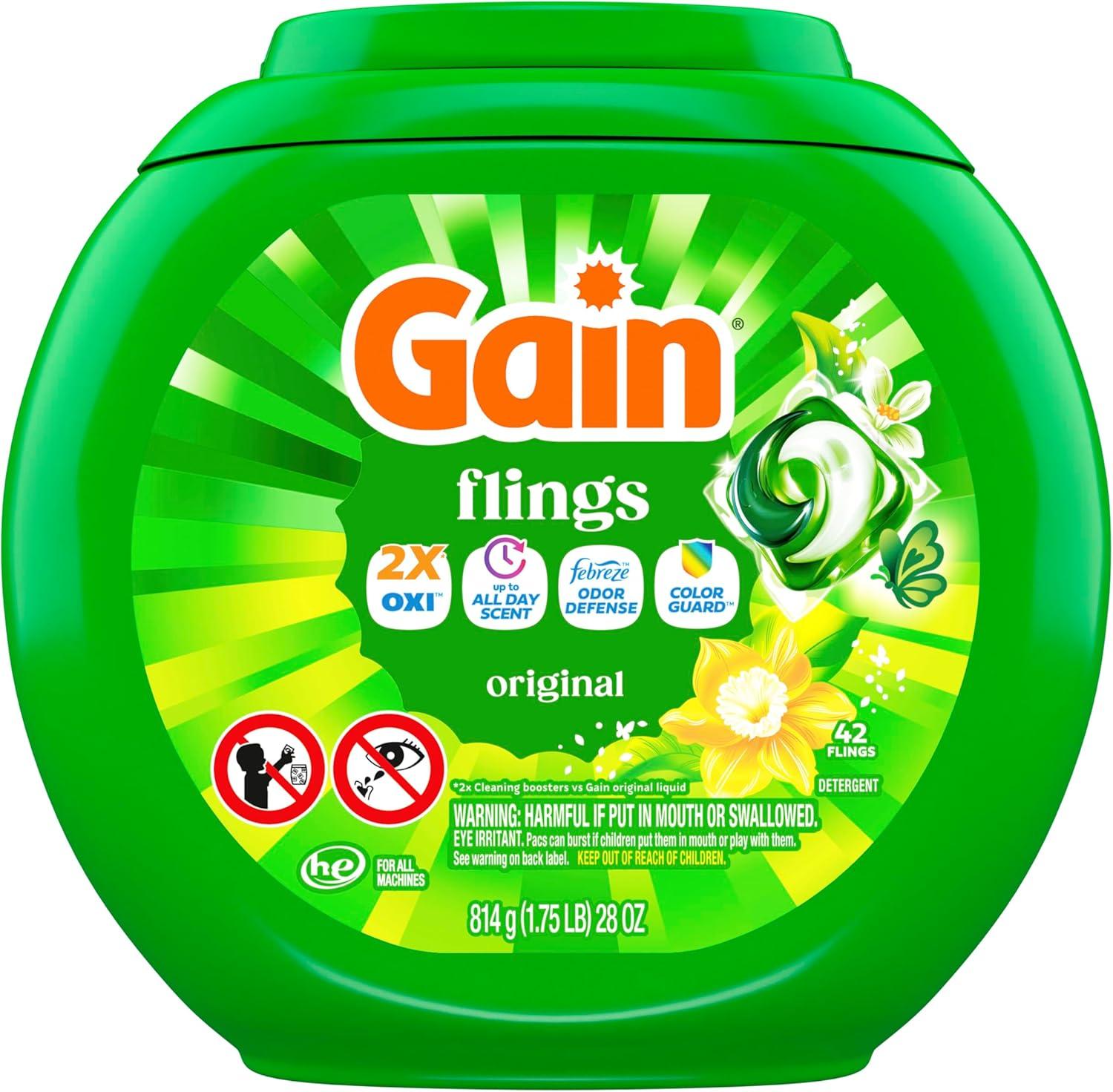imageGain Flings Liquid Washing Detergent Pacs Now with Odor Defense Color Guard Original Scent 4In1 Liquid Laundry Detergent Pods Clean amp Fresh 76 Count Packaging May VaryOriginal