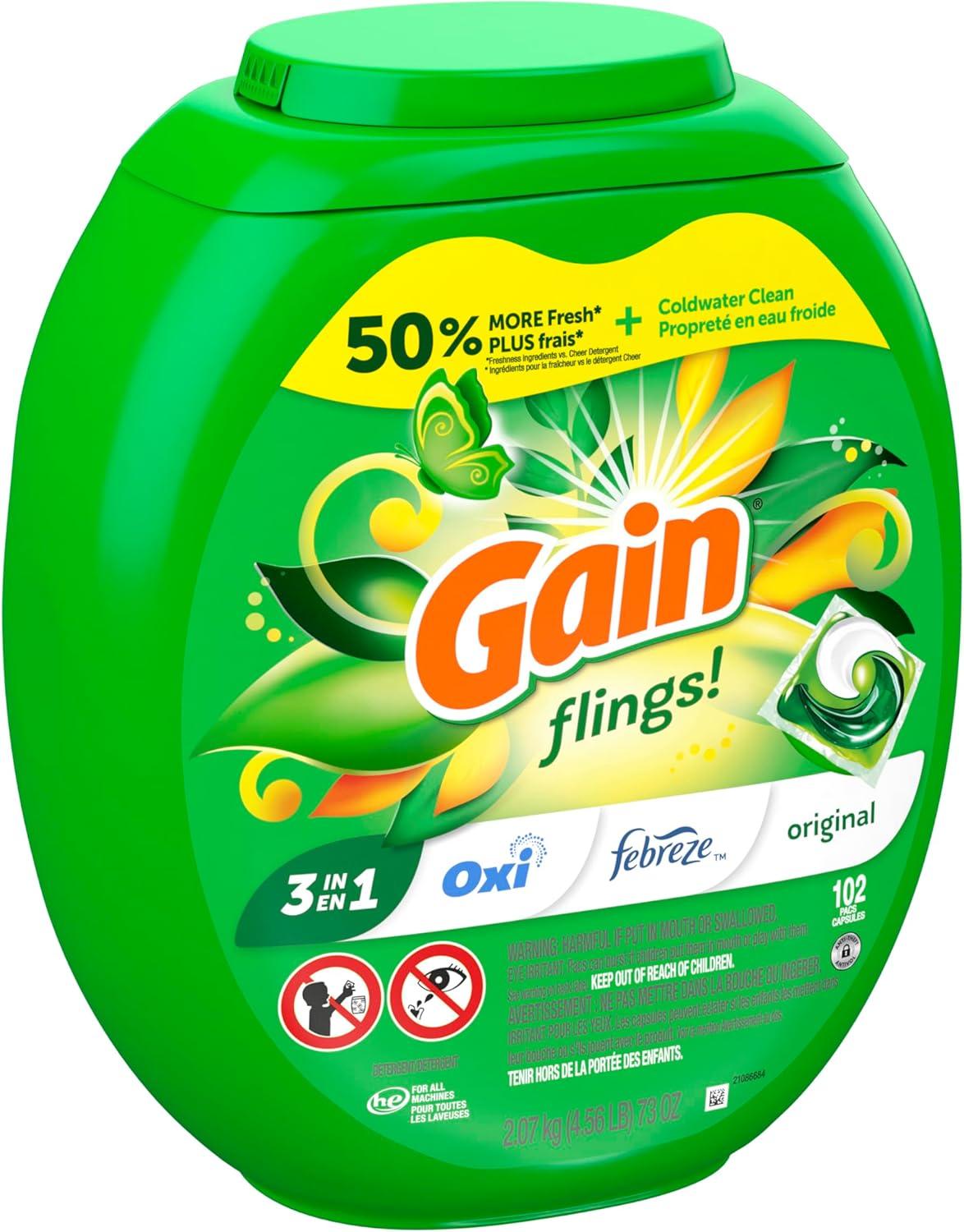 imageGain Flings Liquid Washing Detergent Pacs Now with Odor Defense Color Guard Original Scent 4In1 Liquid Laundry Detergent Pods Clean amp Fresh 76 Count Packaging May VaryOriginal