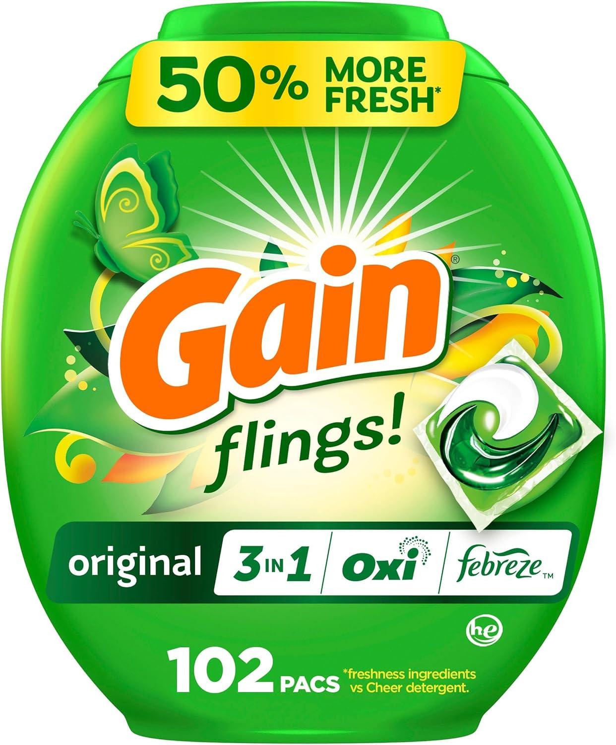 imageGain Flings Liquid Washing Detergent Pacs Now with Odor Defense Color Guard Original Scent 4In1 Liquid Laundry Detergent Pods Clean amp Fresh 76 Count Packaging May VaryOriginal