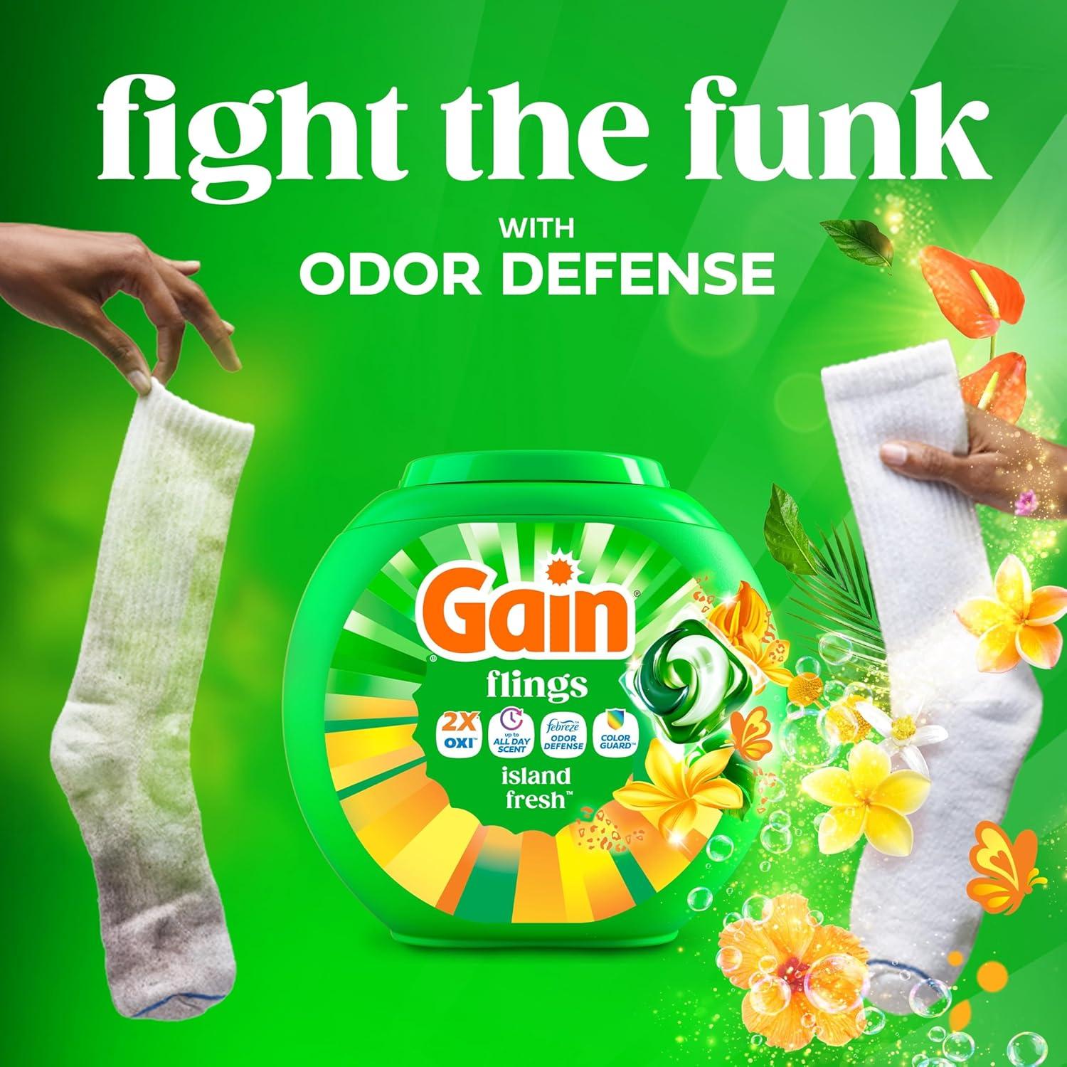 imageGain Flings Liquid Washing Detergent Pacs with Odor Defense Color Guard Island Fresh Scent 4In1 Liquid Laundry Detergent Pods Clean amp Fresh 60 Count Packaging May VaryIsland Fresh