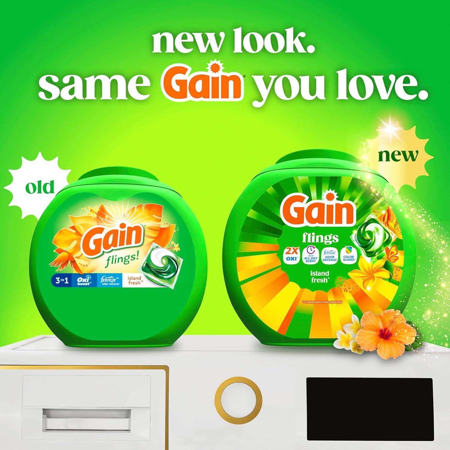 imageGain Flings Liquid Washing Detergent Pacs with Odor Defense Color Guard Island Fresh Scent 4In1 Liquid Laundry Detergent Pods Clean amp Fresh 60 Count Packaging May VaryIsland Fresh