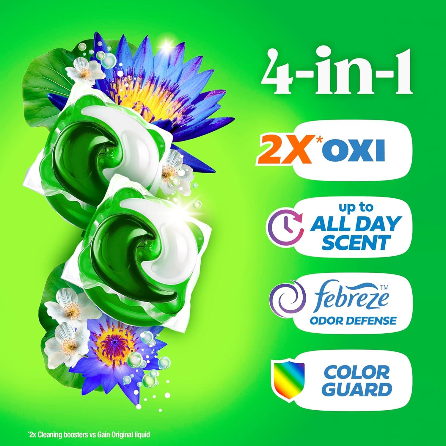 imageGain Flings Liquid Washing Detergent Pods Now with Odor Defense Color Guard Waterfall Delight Scent 4In1 liquid laundry detergent pacs clean amp fresh 76 Count Packaging May VaryWaterfall Delight