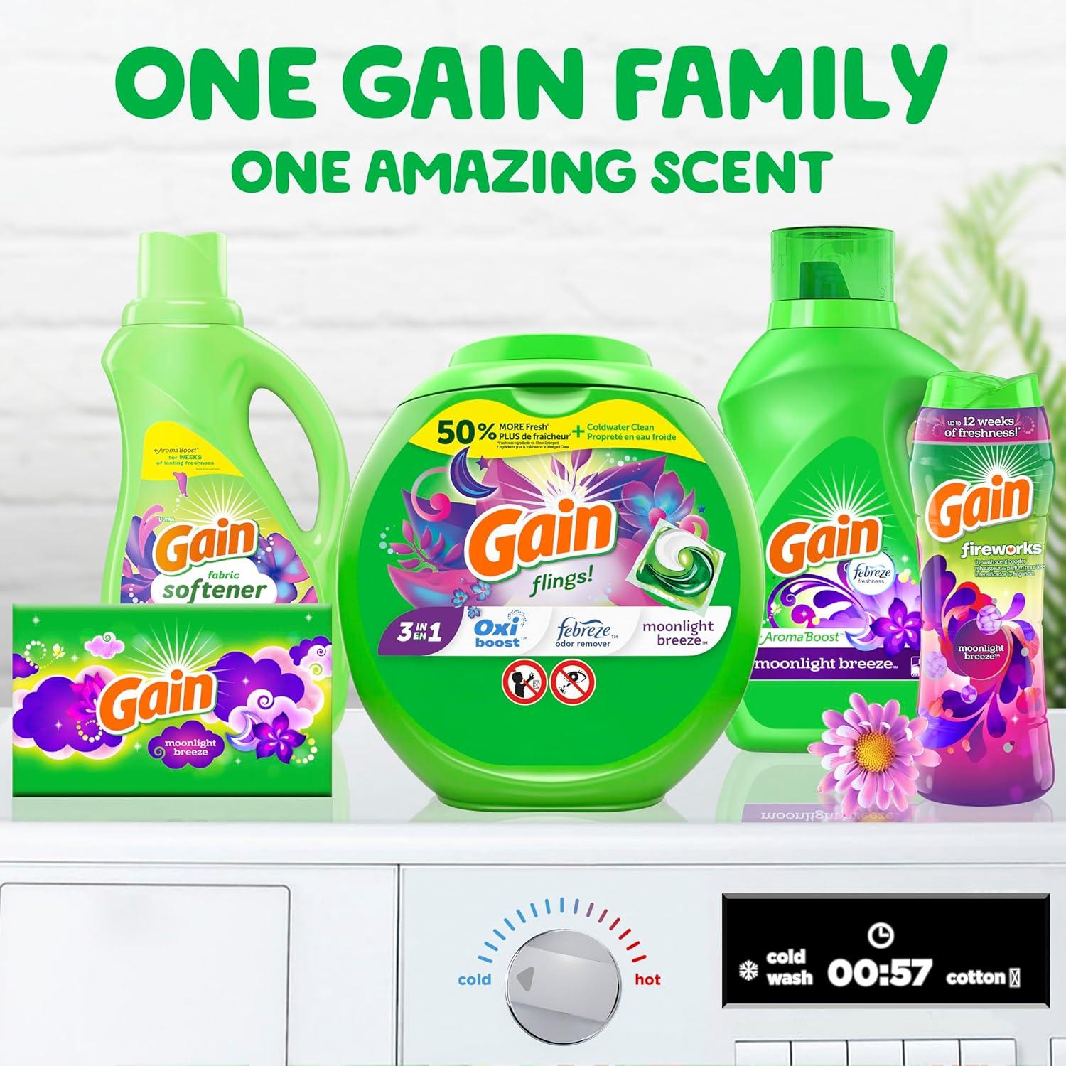 imageGain Flings Liquid Washing Detergent Pods with Odor Defense Color Guard Moonlight Breeze Scent 4in1 Liquid Laundry Detergent Pacs Clean amp Fresh 42 Count Packaging May VaryMoonlight Breeze
