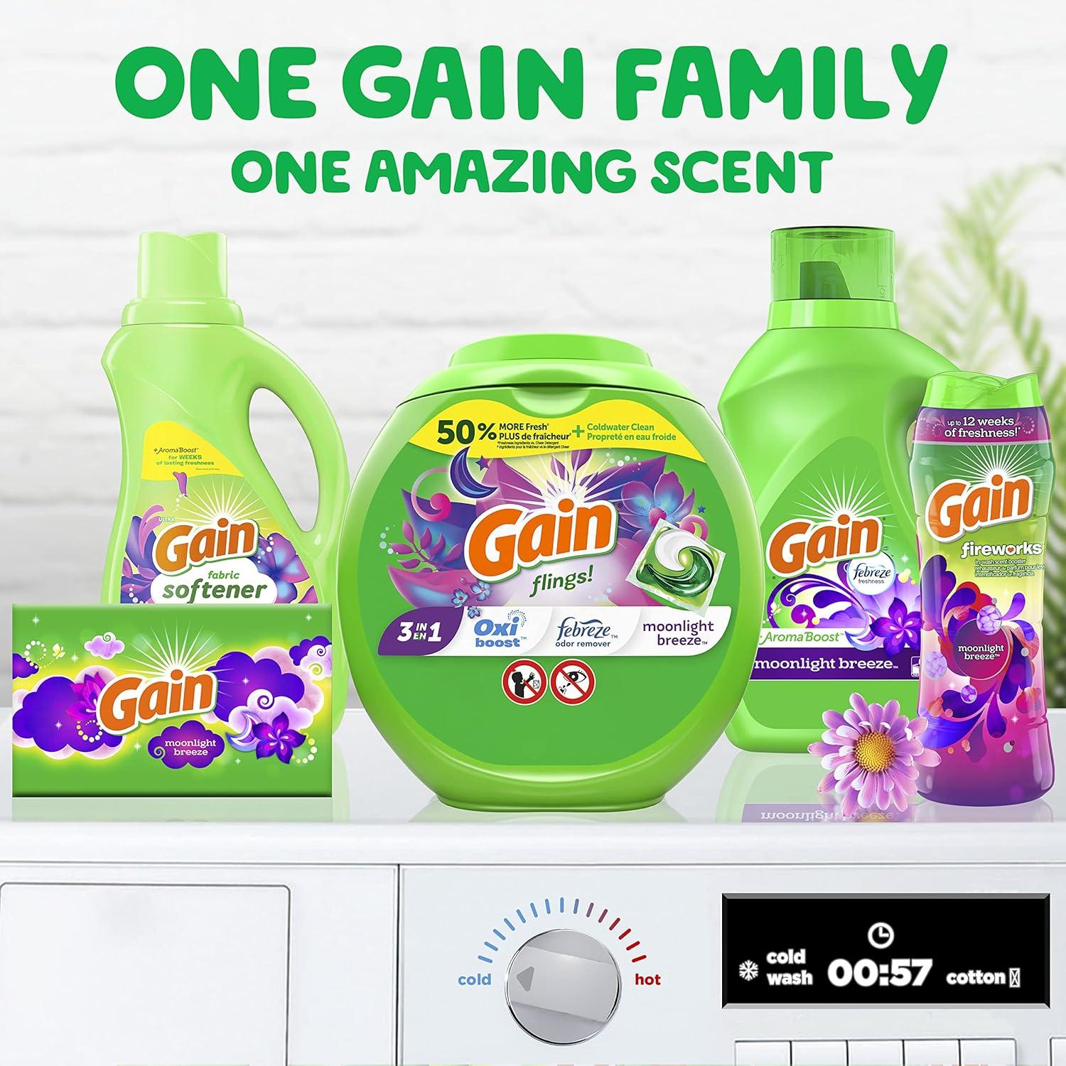 imageGain Flings Liquid Washing Detergent Pods with Odor Defense Color Guard Moonlight Breeze Scent 4in1 Liquid Laundry Detergent Pacs Clean amp Fresh 42 Count Packaging May VaryMoonlight Breeze