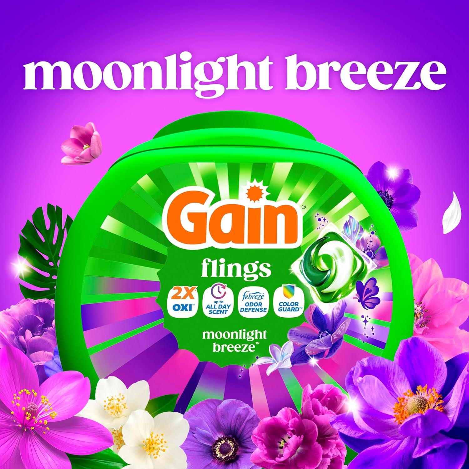 imageGain Flings Liquid Washing Detergent Pods with Odor Defense Color Guard Moonlight Breeze Scent 4in1 Liquid Laundry Detergent Pacs Clean amp Fresh 42 Count Packaging May VaryMoonlight Breeze