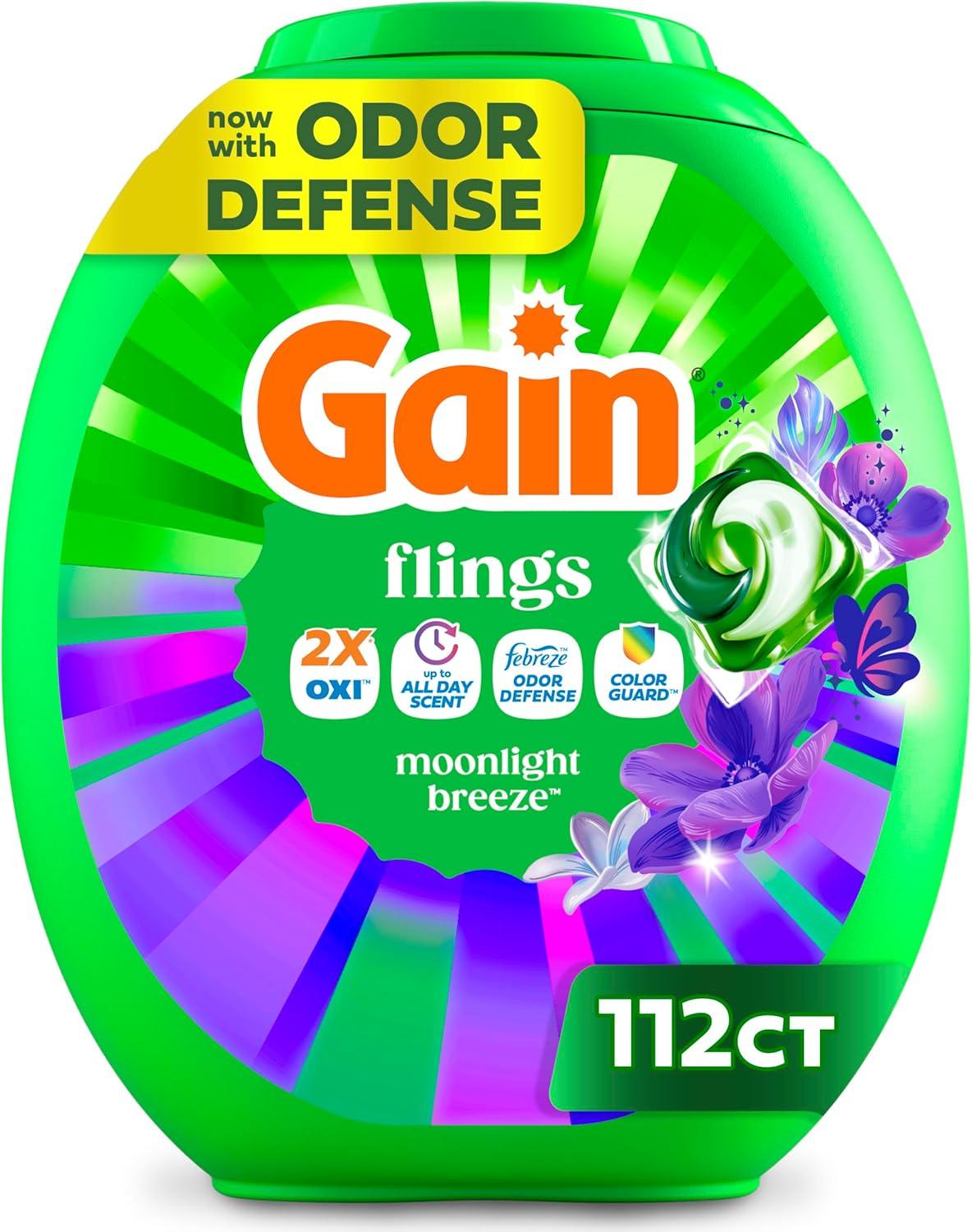 imageGain Flings Liquid Washing Detergent Pods with Odor Defense Color Guard Moonlight Breeze Scent 4in1 Liquid Laundry Detergent Pacs Clean amp Fresh 42 Count Packaging May VaryMoonlight Breeze