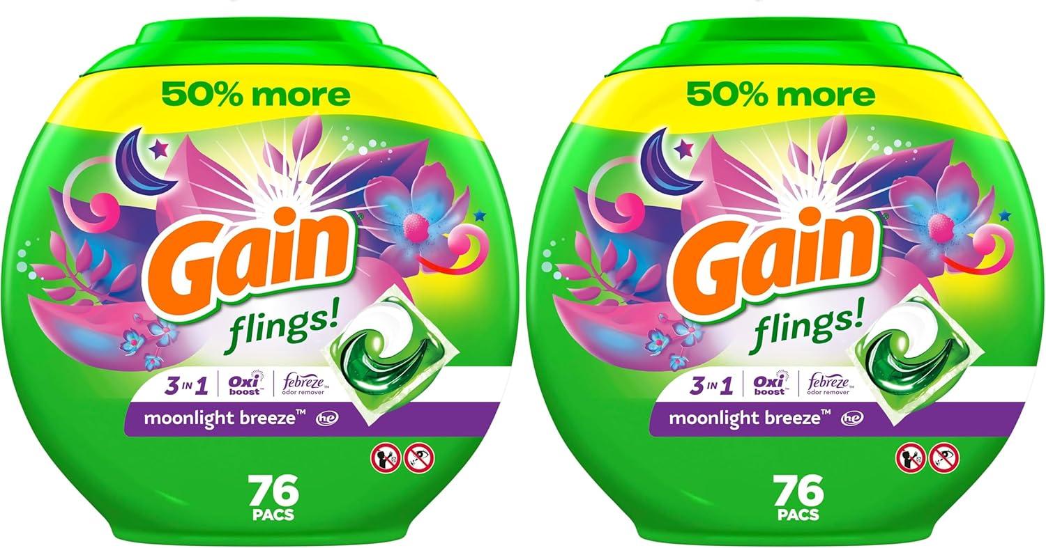 imageGain Flings Liquid Washing Detergent Pods with Odor Defense Color Guard Moonlight Breeze Scent 4in1 Liquid Laundry Detergent Pacs Clean amp Fresh 42 Count Packaging May VaryMoonlight Breeze
