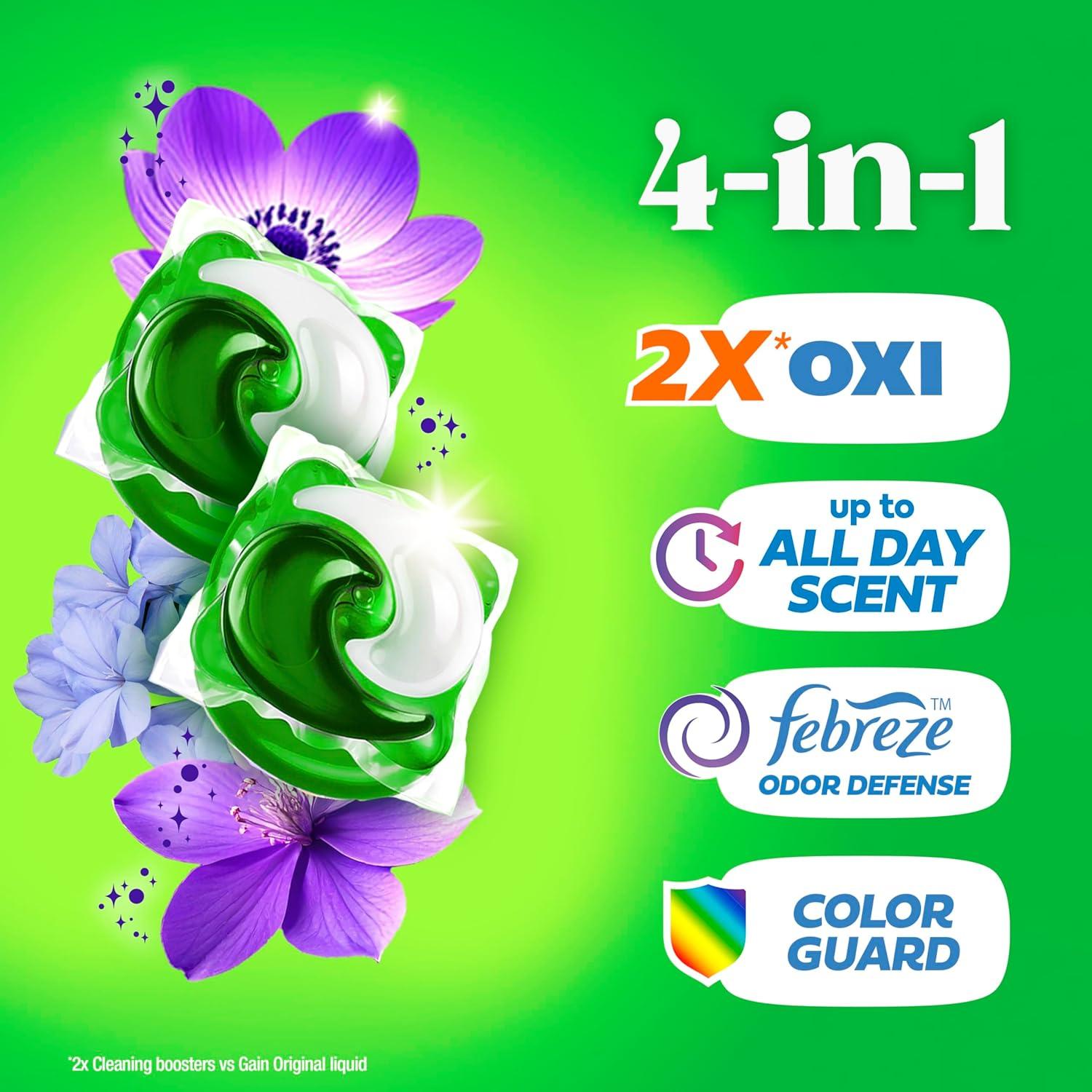 imageGain Flings Liquid Washing Detergent Pods with Odor Defense Color Guard Moonlight Breeze Scent 4in1 Liquid Laundry Detergent Pacs Clean amp Fresh 42 Count Packaging May VaryMoonlight Breeze
