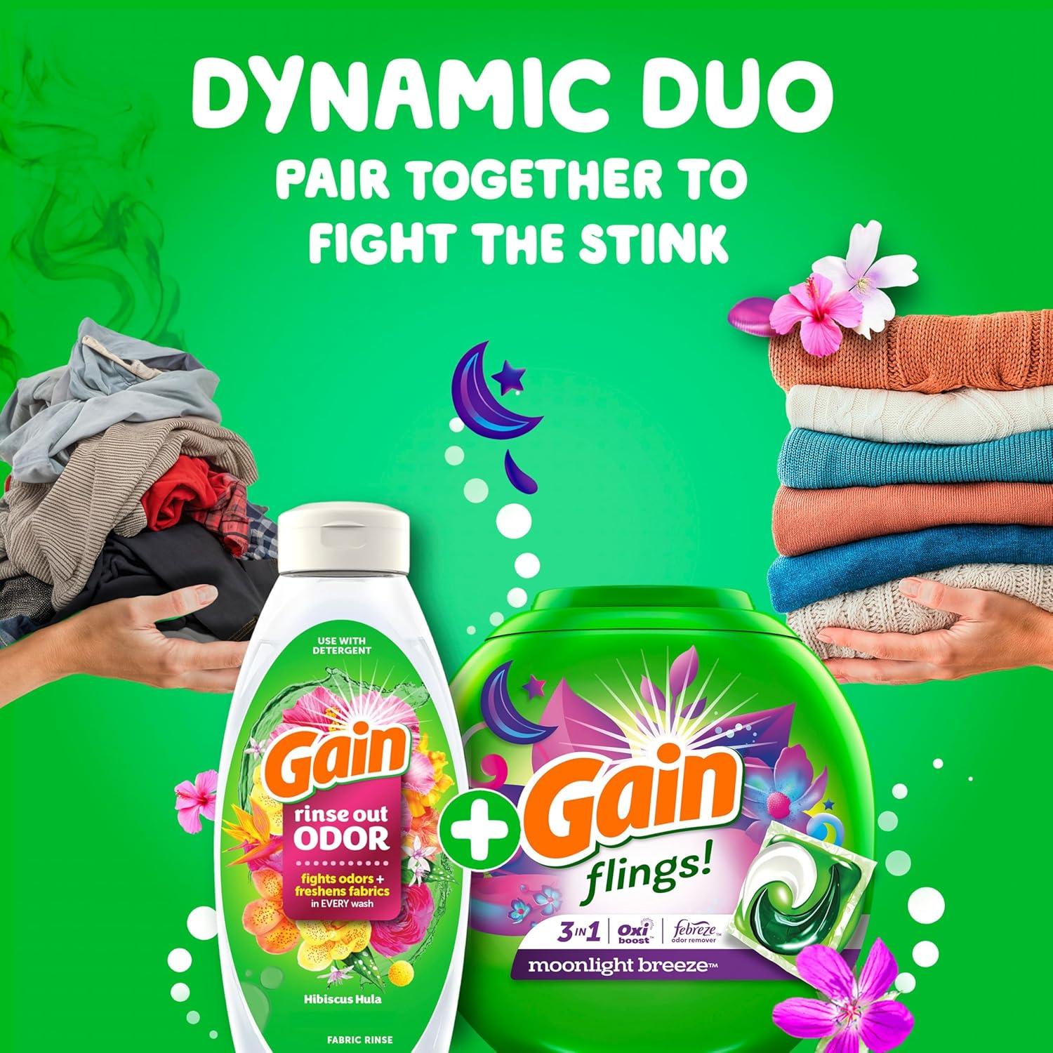 imageGain Flings Liquid Washing Detergent Pods with Odor Defense Color Guard Moonlight Breeze Scent 4in1 Liquid Laundry Detergent Pacs Clean amp Fresh 42 Count Packaging May VaryMoonlight Breeze