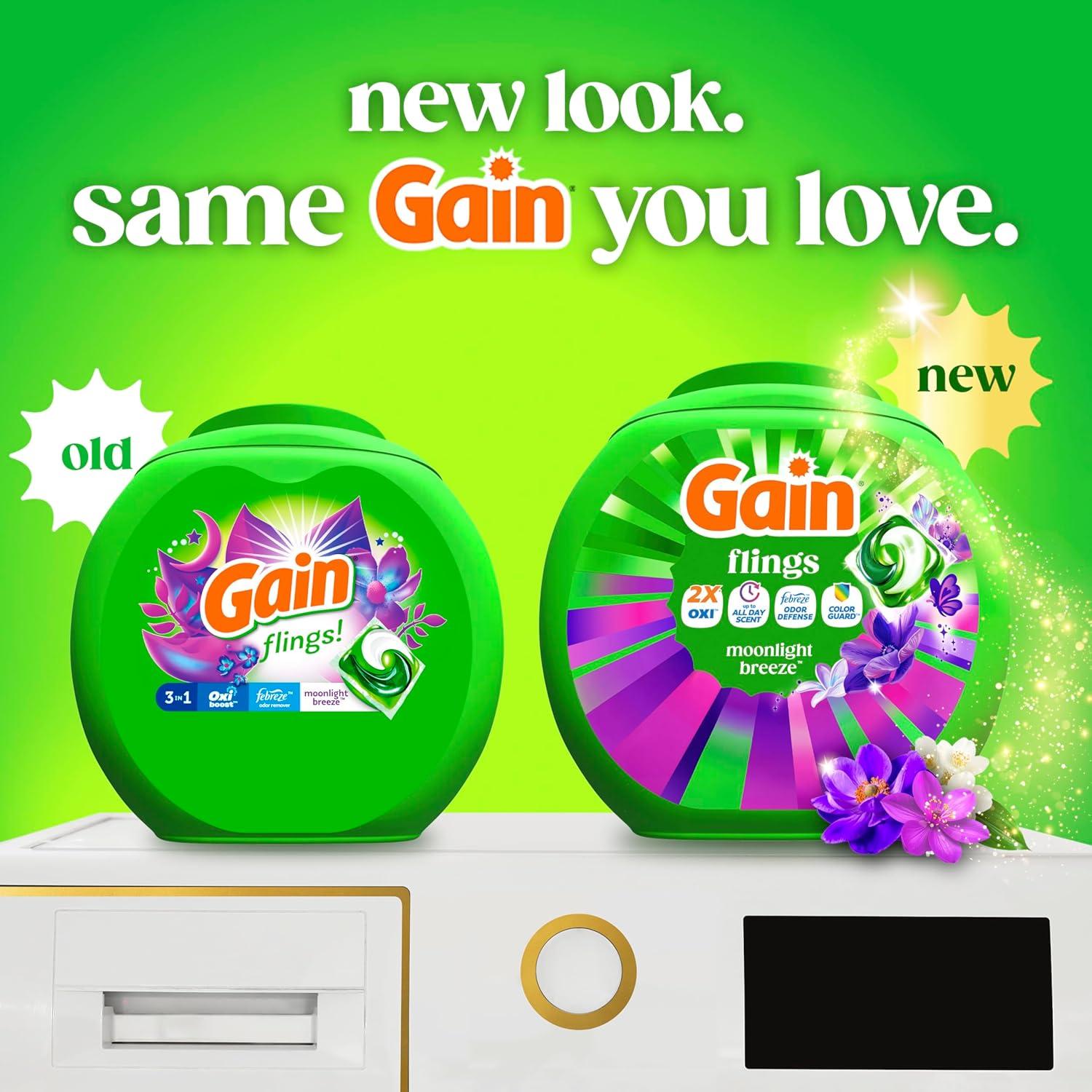 imageGain Flings Liquid Washing Detergent Pods with Odor Defense Color Guard Moonlight Breeze Scent 4in1 Liquid Laundry Detergent Pacs Clean amp Fresh 42 Count Packaging May VaryMoonlight Breeze