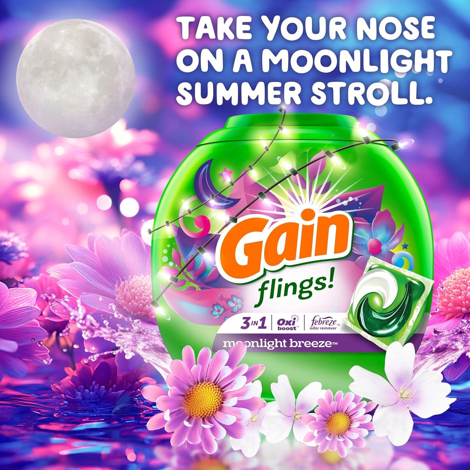 imageGain Flings Liquid Washing Detergent Pods with Odor Defense Color Guard Moonlight Breeze Scent 4in1 Liquid Laundry Detergent Pacs Clean amp Fresh 42 Count Packaging May VaryMoonlight Breeze