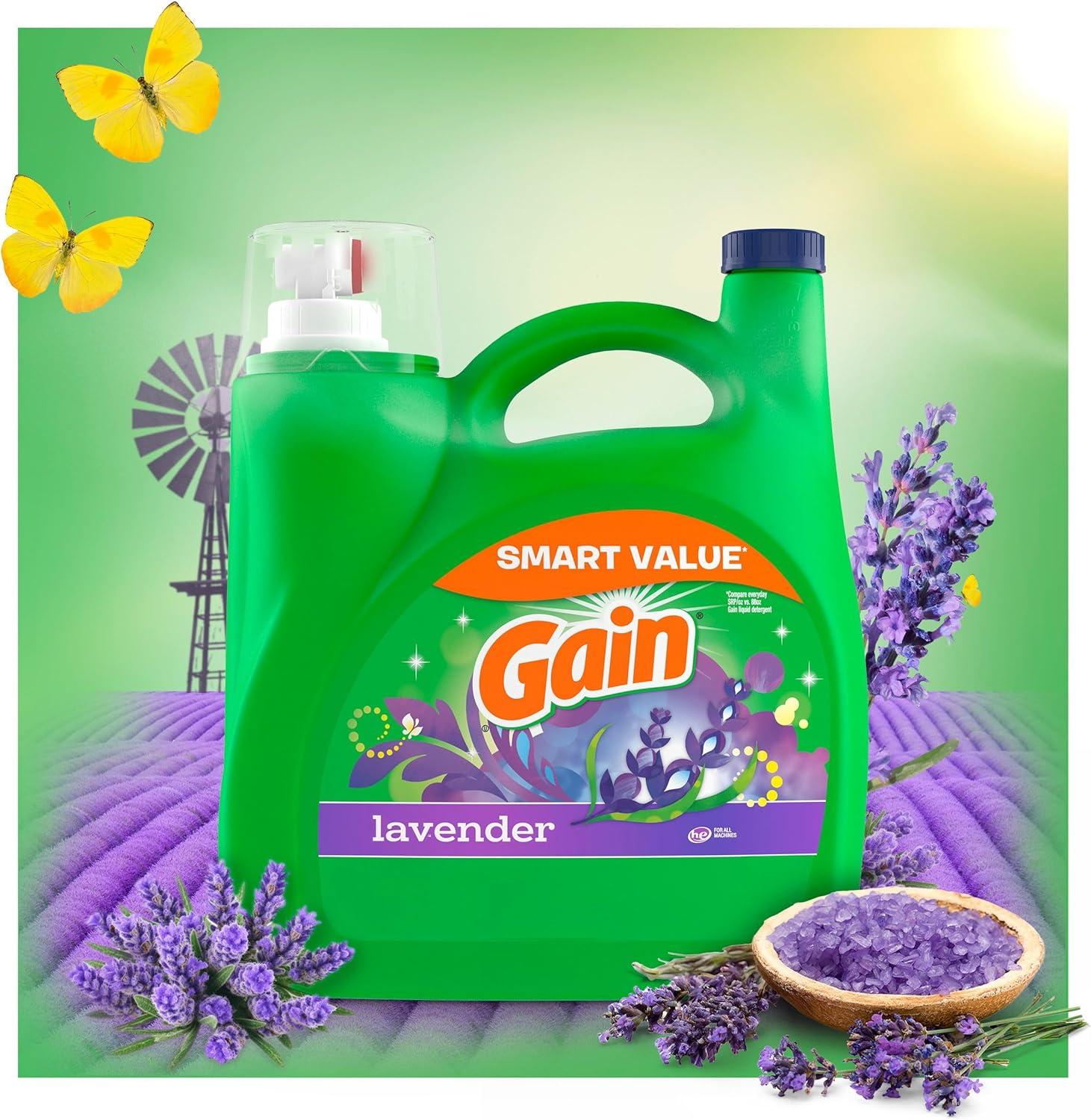 imageGain Liquid Laundry Detergent Lavender Scent 154 fl oz 107 loads HE compatible Laundry Detergent Liquid Soap154 Fl Oz Pack of 1