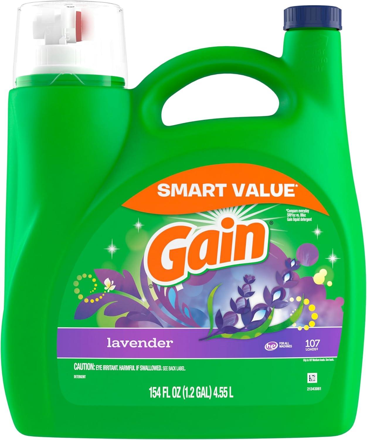 imageGain Liquid Laundry Detergent Lavender Scent 154 fl oz 107 loads HE compatible Laundry Detergent Liquid Soap154 Fl Oz Pack of 1