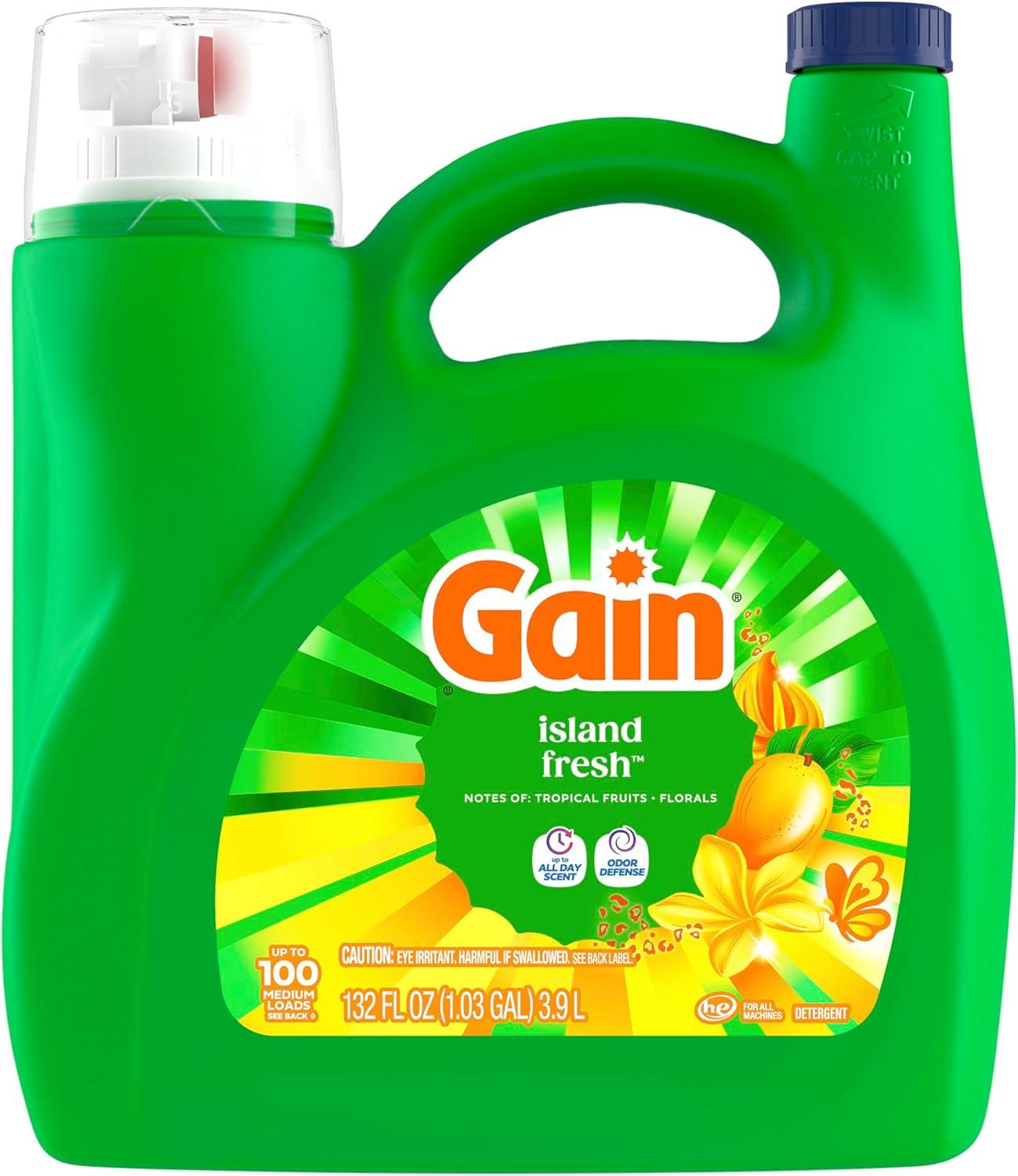 imageGain Liquid Laundry Detergent Now with Odor Defense Island Fresh Scent 132 fl oz 100 Loads Packaging May Vary