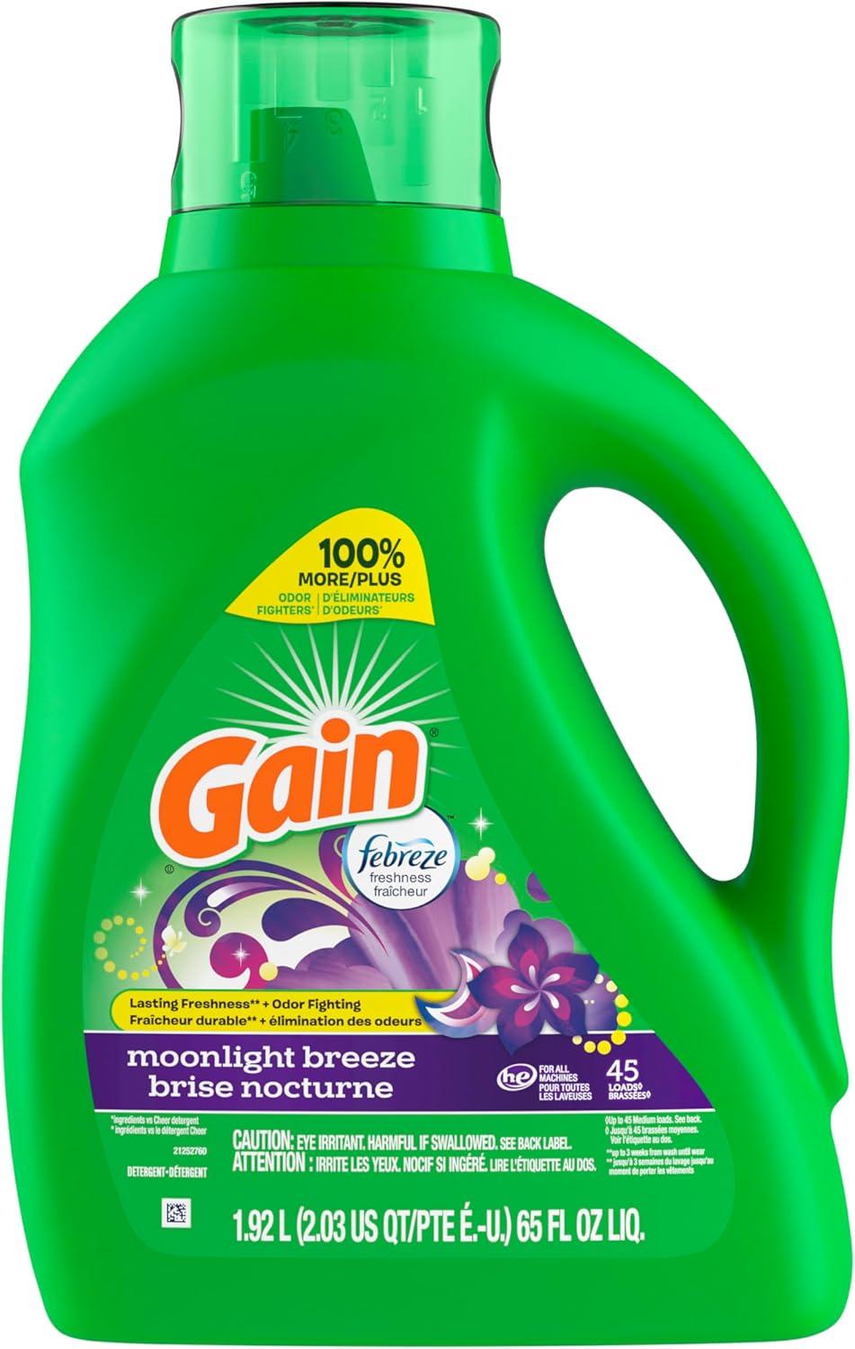 imageGain Liquid Laundry Detergent Now with Odor Defense Moonlight Breeze Scent 132 fl oz 100 Loads Packaging May VaryMoonlight Breeze