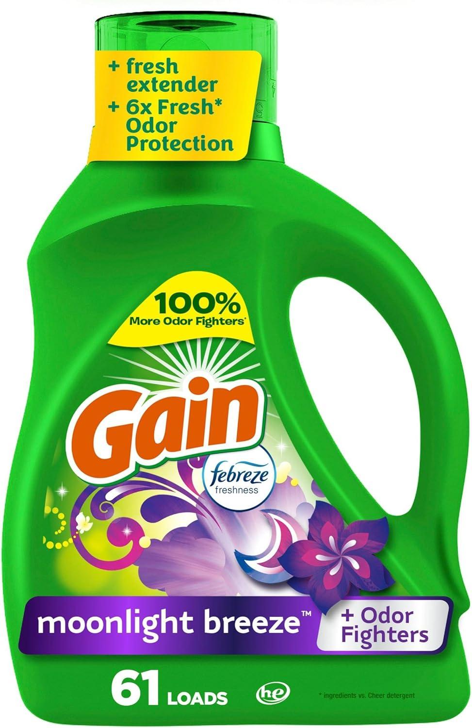 imageGain Liquid Laundry Detergent Now with Odor Defense Moonlight Breeze Scent 132 fl oz 100 Loads Packaging May VaryMoonlight Breeze
