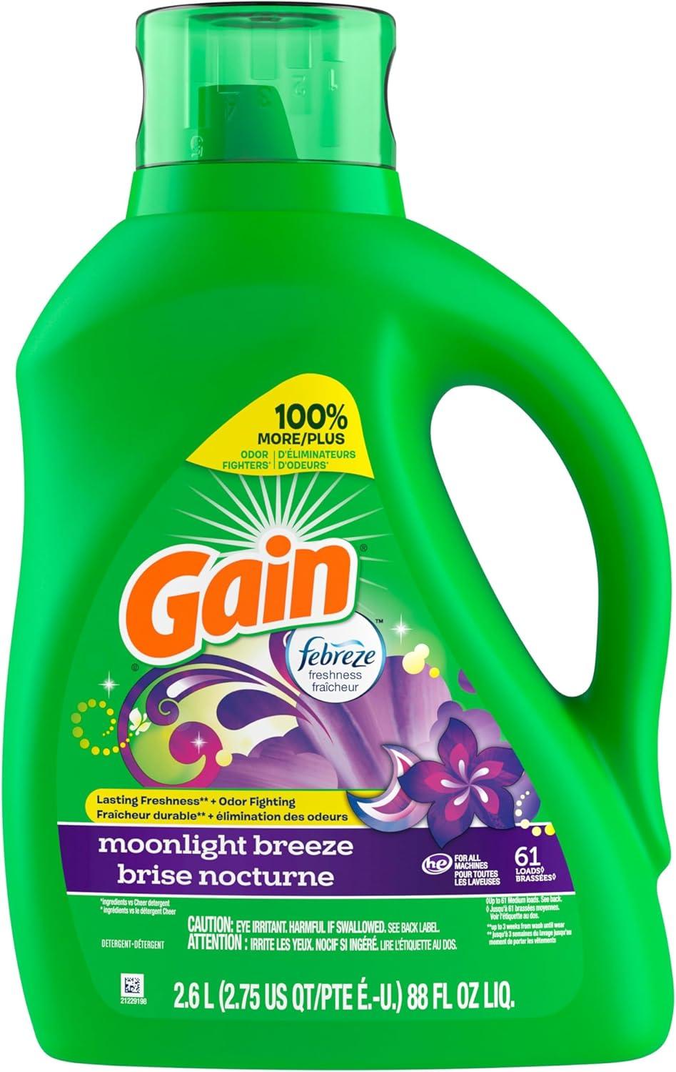 imageGain Liquid Laundry Detergent Now with Odor Defense Moonlight Breeze Scent 132 fl oz 100 Loads Packaging May VaryMoonlight Breeze