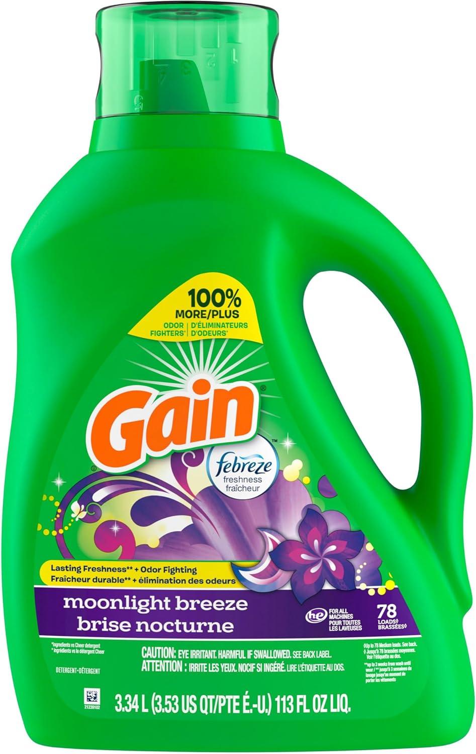 imageGain Liquid Laundry Detergent Now with Odor Defense Moonlight Breeze Scent 132 fl oz 100 Loads Packaging May VaryMoonlight Breeze