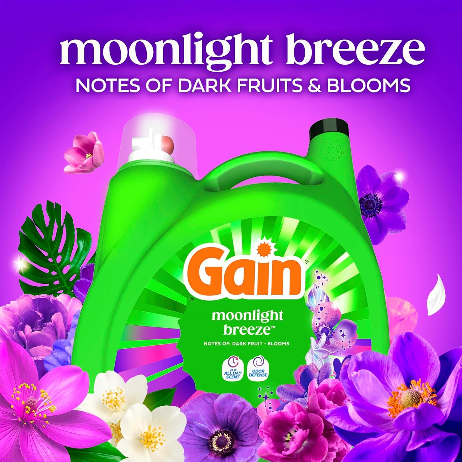imageGain Liquid Laundry Detergent Now with Odor Defense Moonlight Breeze Scent 132 fl oz 100 Loads Packaging May VaryMoonlight Breeze