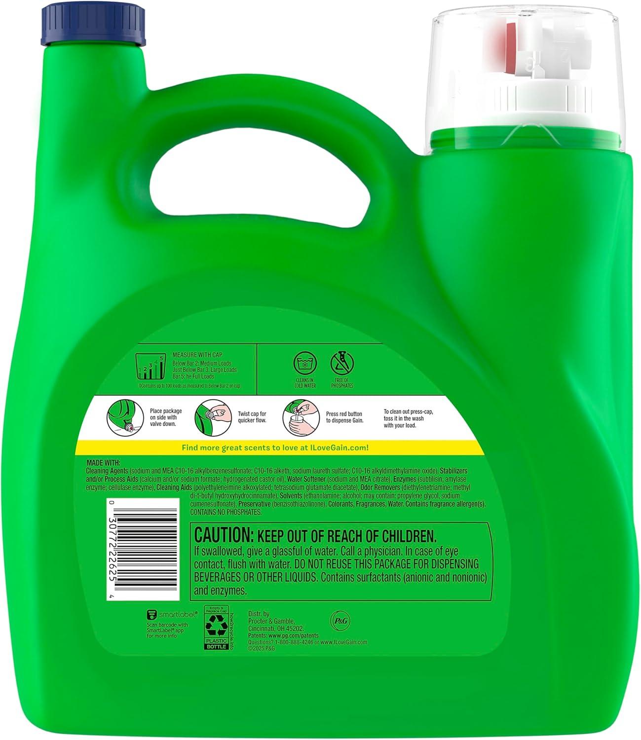 imageGain Liquid Laundry Detergent Now with Odor Defense Relaxing Dewdrop Scent 132 fl oz 100 Loads Packaging May Vary