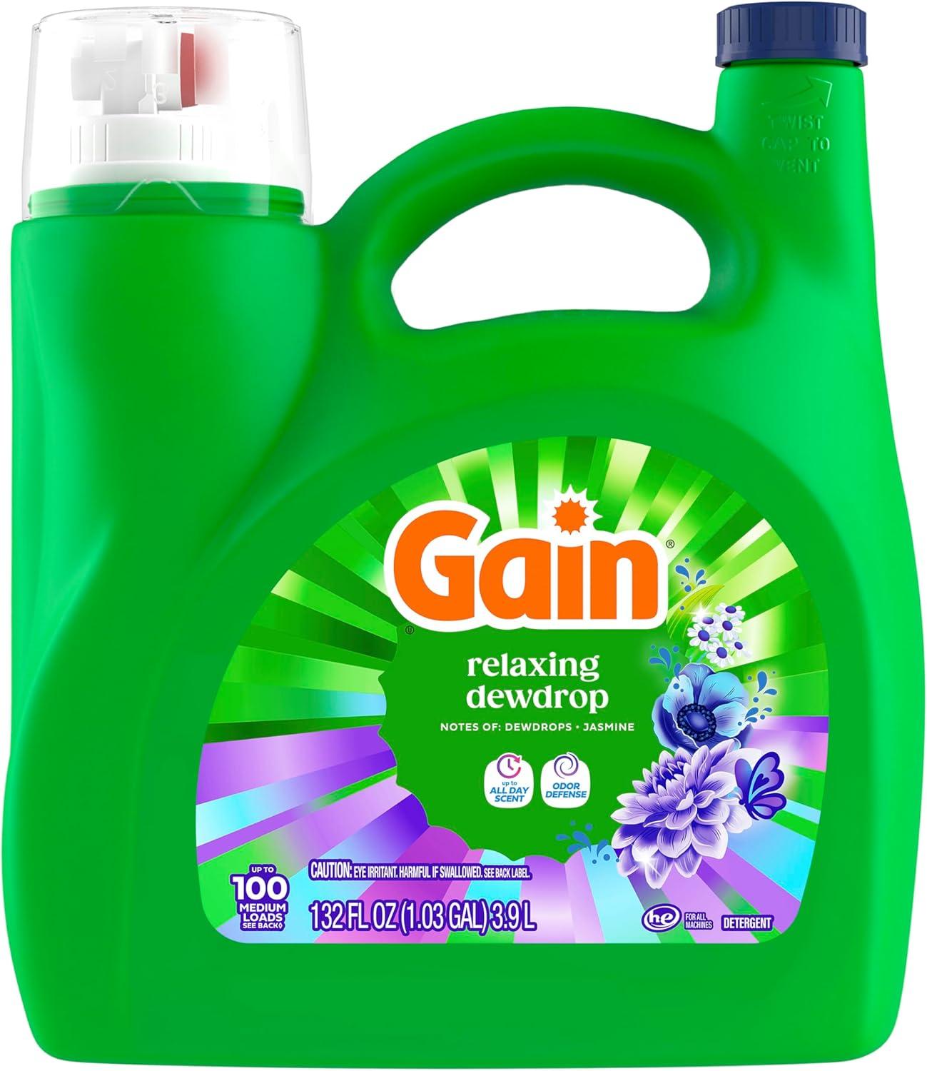 imageGain Liquid Laundry Detergent Now with Odor Defense Relaxing Dewdrop Scent 132 fl oz 100 Loads Packaging May Vary