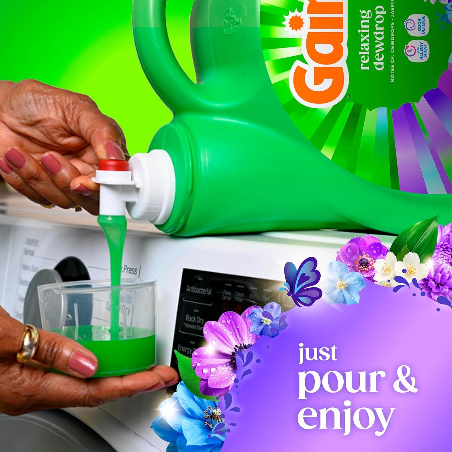 imageGain Liquid Laundry Detergent Now with Odor Defense Relaxing Dewdrop Scent 132 fl oz 100 Loads Packaging May Vary