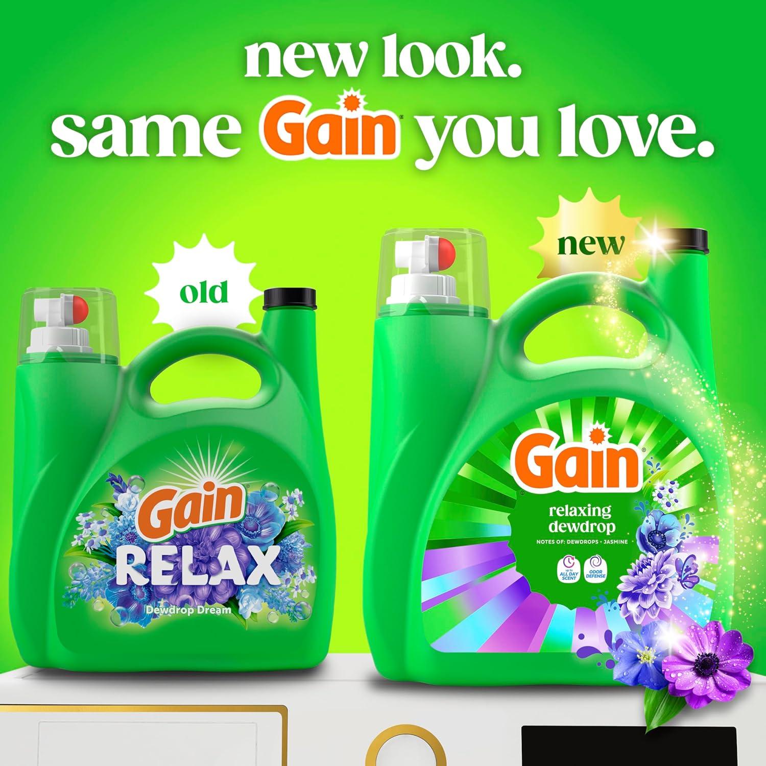 imageGain Liquid Laundry Detergent Now with Odor Defense Relaxing Dewdrop Scent 132 fl oz 100 Loads Packaging May Vary