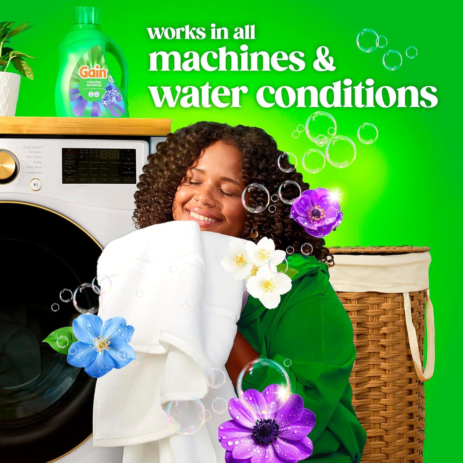 imageGain Liquid Laundry Detergent Now with Odor Defense Relaxing Dewdrop Scent 132 fl oz 100 Loads Packaging May Vary