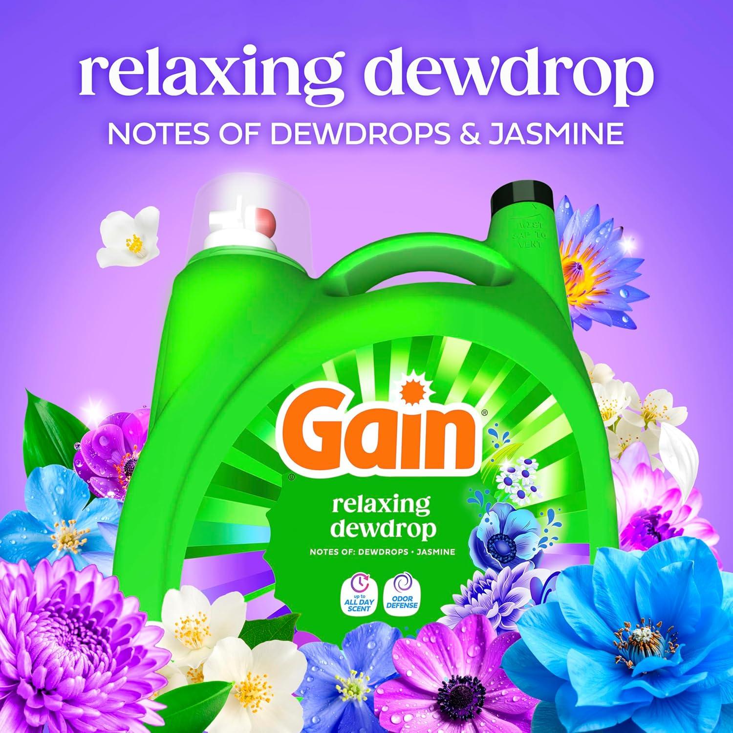 imageGain Liquid Laundry Detergent Now with Odor Defense Relaxing Dewdrop Scent 132 fl oz 100 Loads Packaging May Vary
