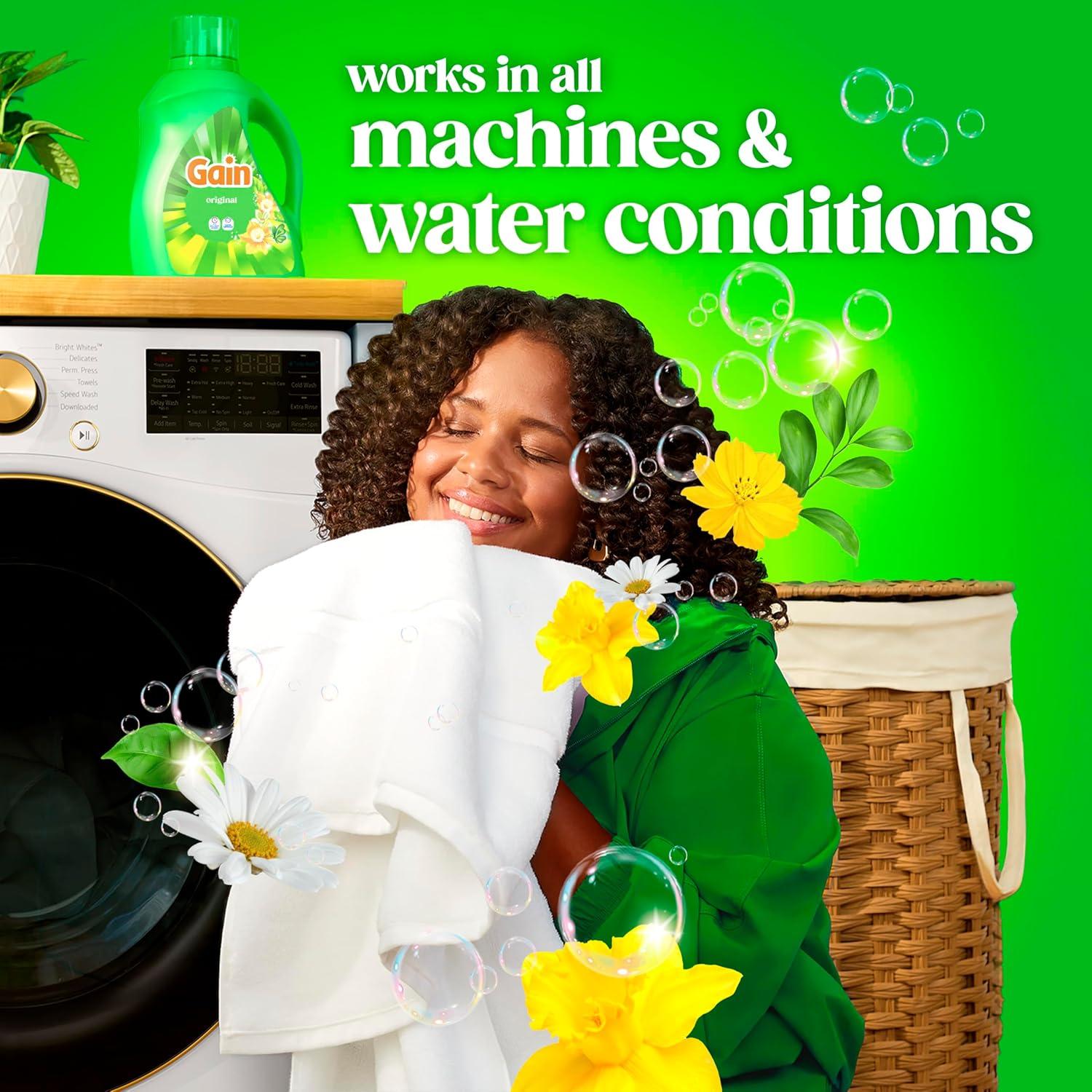 imageGain Liquid Laundry Detergent Original Scent Freshness Odor Fighting High Efficiency Washing Machine Liquid Cleaning Soap 60 fl oz Pack of 2 Packaging May VaryOriginal