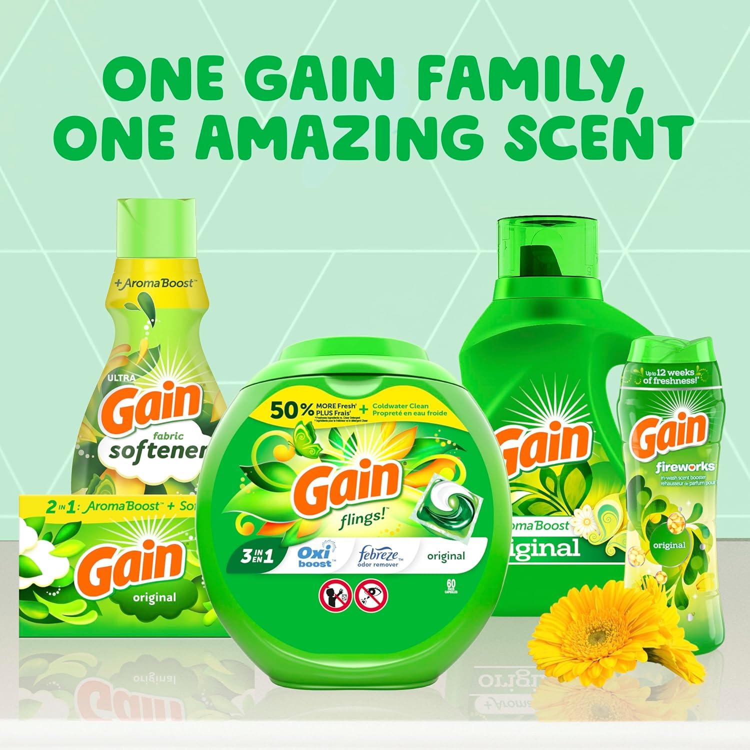 imageGain Liquid Laundry Detergent Original Scent Freshness Odor Fighting High Efficiency Washing Machine Liquid Cleaning Soap 60 fl oz Pack of 2 Packaging May VaryOriginal