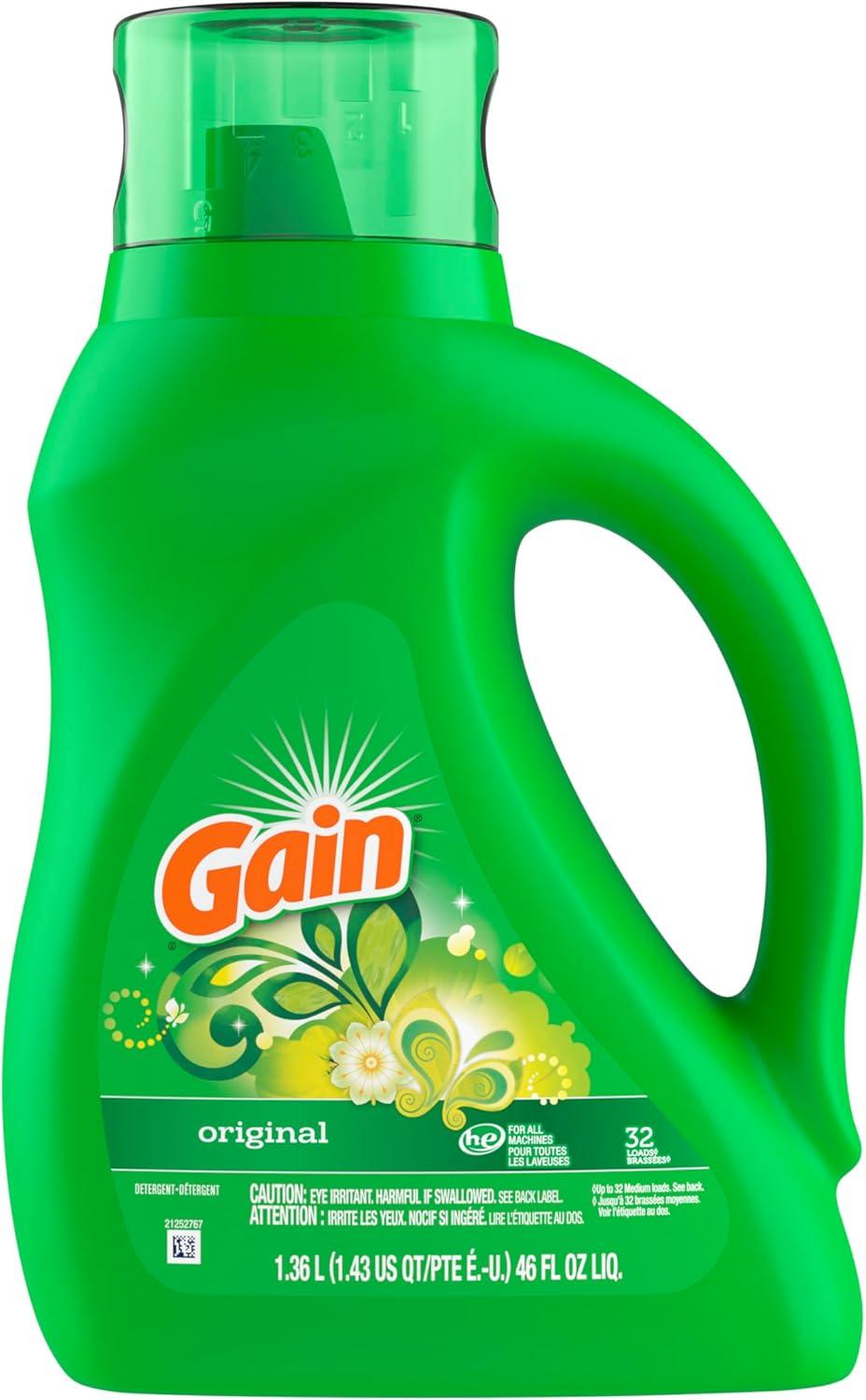 imageGain Liquid Laundry Detergent Original Scent Freshness Odor Fighting High Efficiency Washing Machine Liquid Cleaning Soap 60 fl oz Pack of 2 Packaging May VaryOriginal