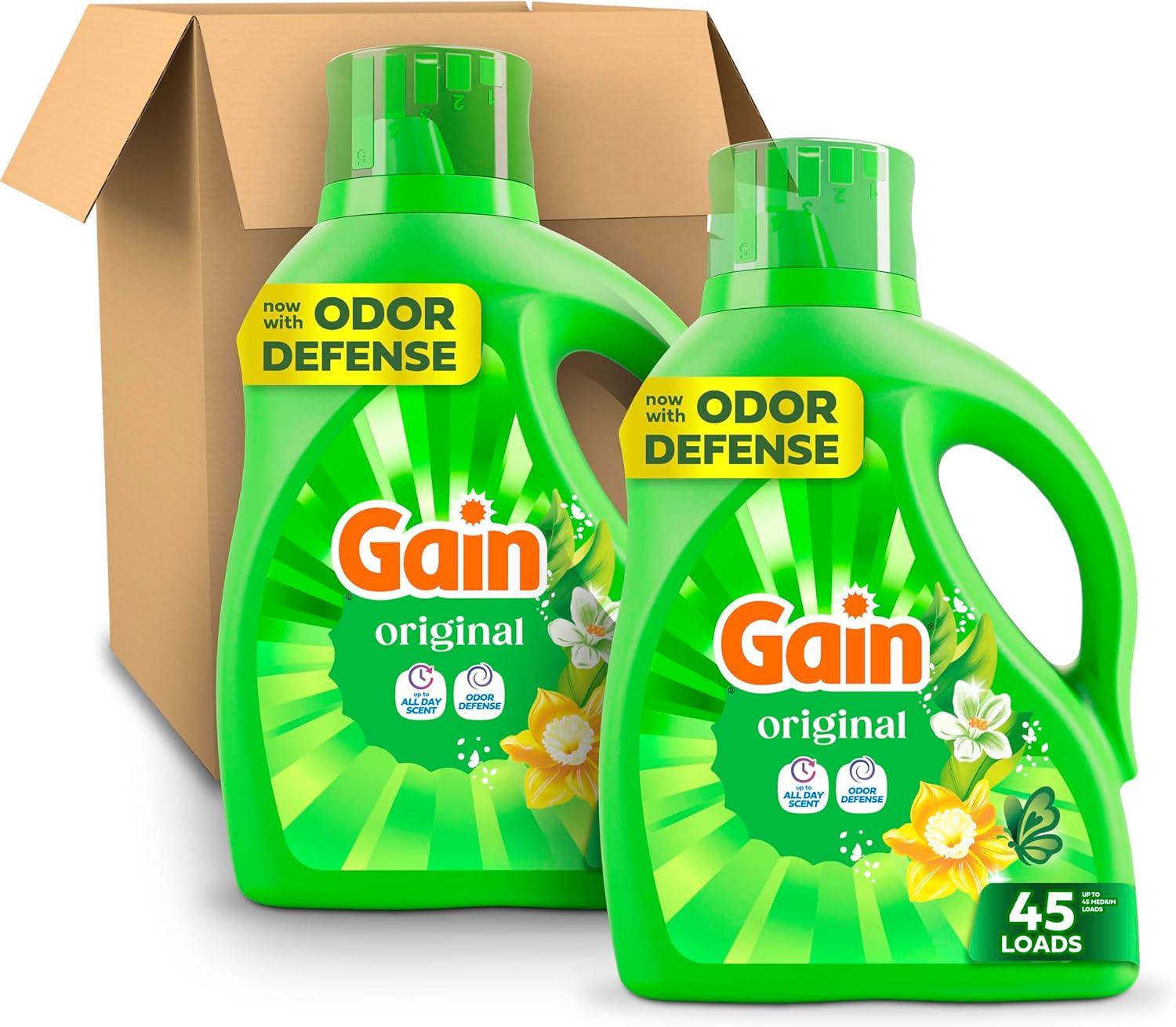 imageGain Liquid Laundry Detergent Original Scent Freshness Odor Fighting High Efficiency Washing Machine Liquid Cleaning Soap 60 fl oz Pack of 2 Packaging May VaryOriginal