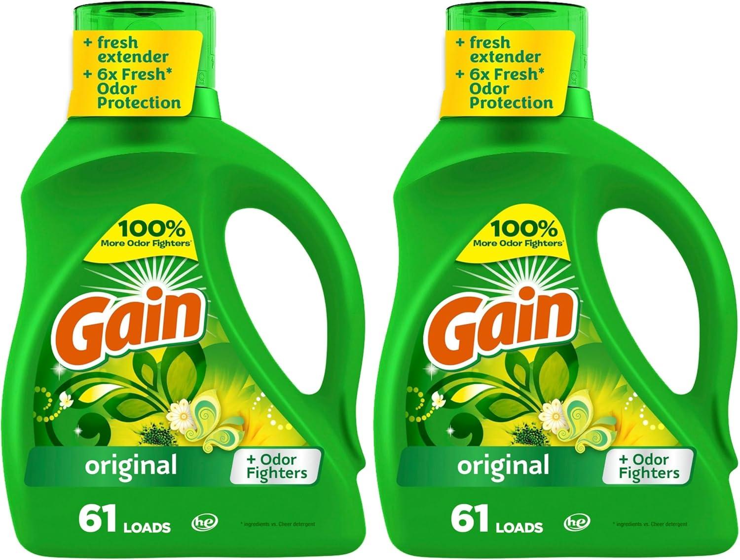 imageGain Liquid Laundry Detergent Original Scent Freshness Odor Fighting High Efficiency Washing Machine Liquid Cleaning Soap 60 fl oz Pack of 2 Packaging May VaryOriginal