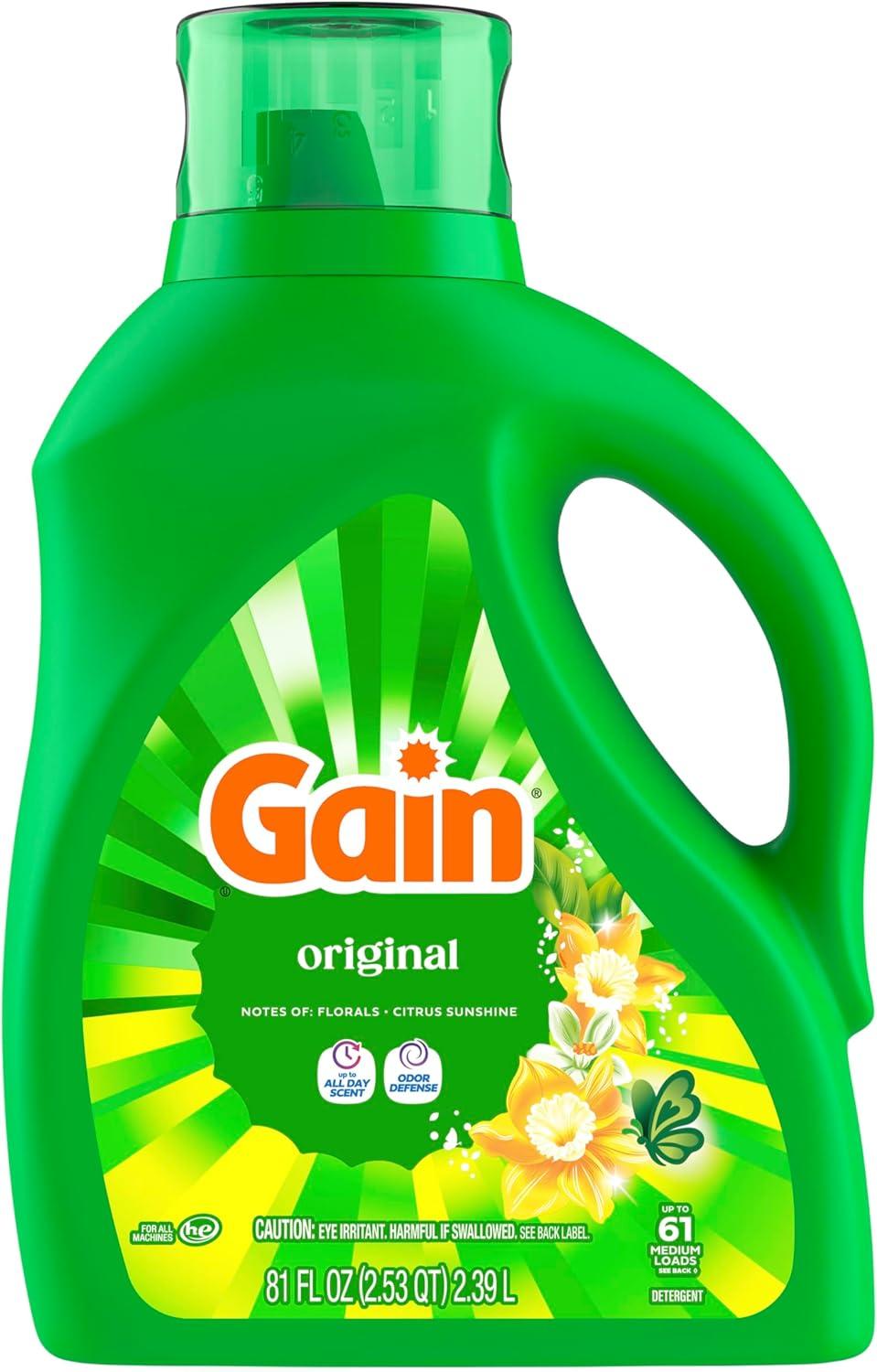 imageGain Liquid Laundry Detergent Original Scent Freshness Odor Fighting High Efficiency Washing Machine Liquid Cleaning Soap 60 fl oz Pack of 2 Packaging May VaryOriginal